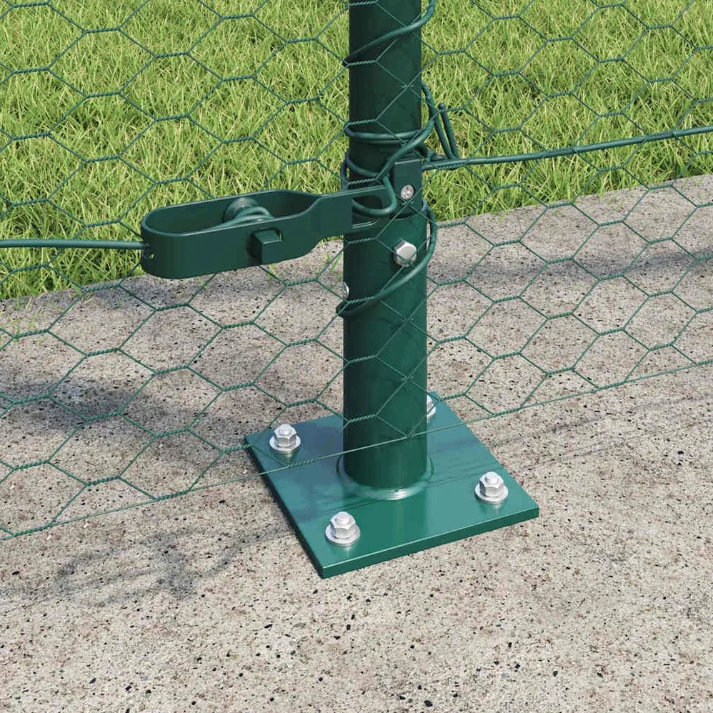 Valla de alambre soldada con base de hormigón, 25 x 1,4 m, color verde, acero recubierto de PVC, resistente a la intemperie, al óxido y a la corrosión, incluye postes y alambre tensor para