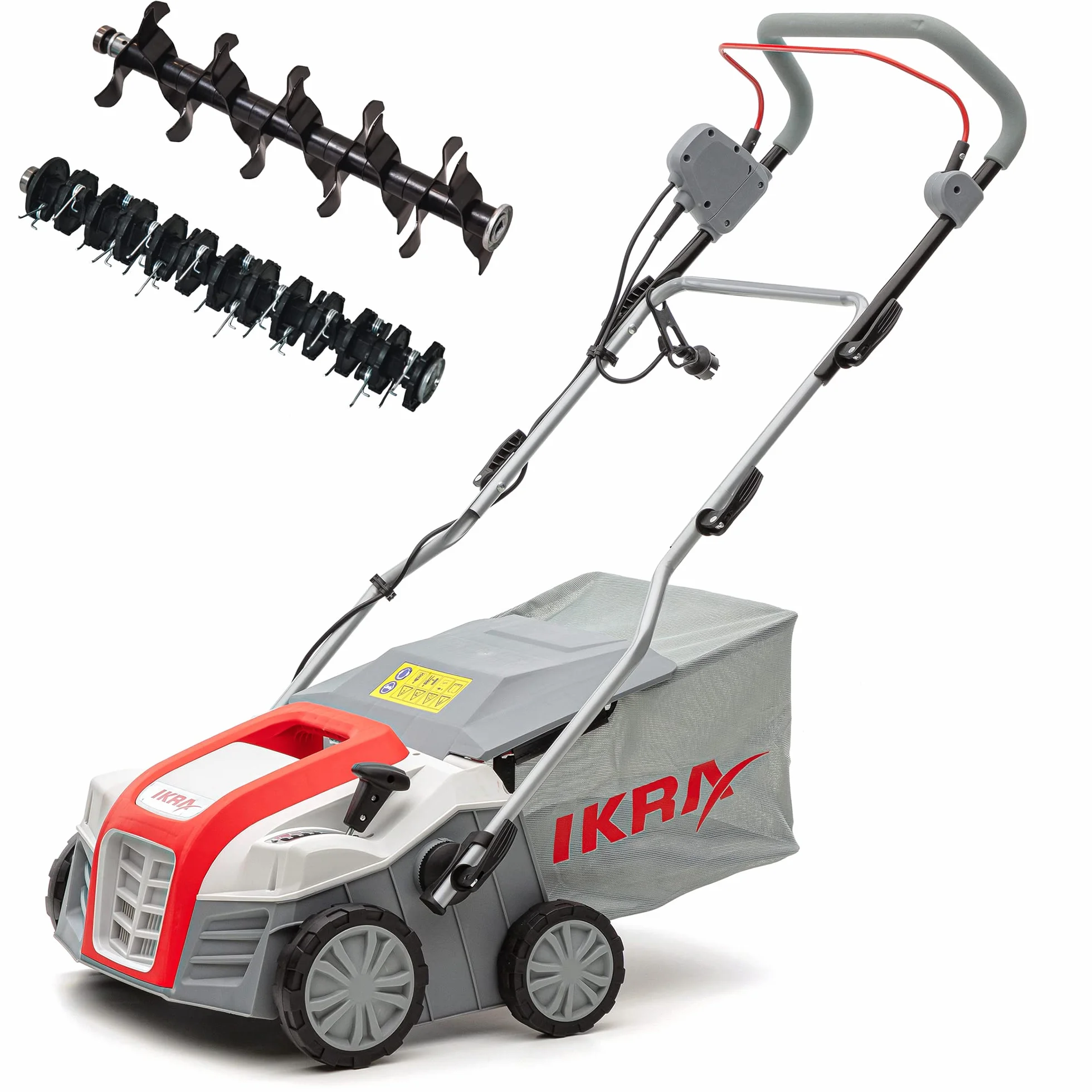 IKRA 80201020 escarificador y aireador eléctrico IEVL 1840, Saco coletor 55l, Largo de Trabajo 40cm, 1800 W, 230 V, color gris, rojo y negro
