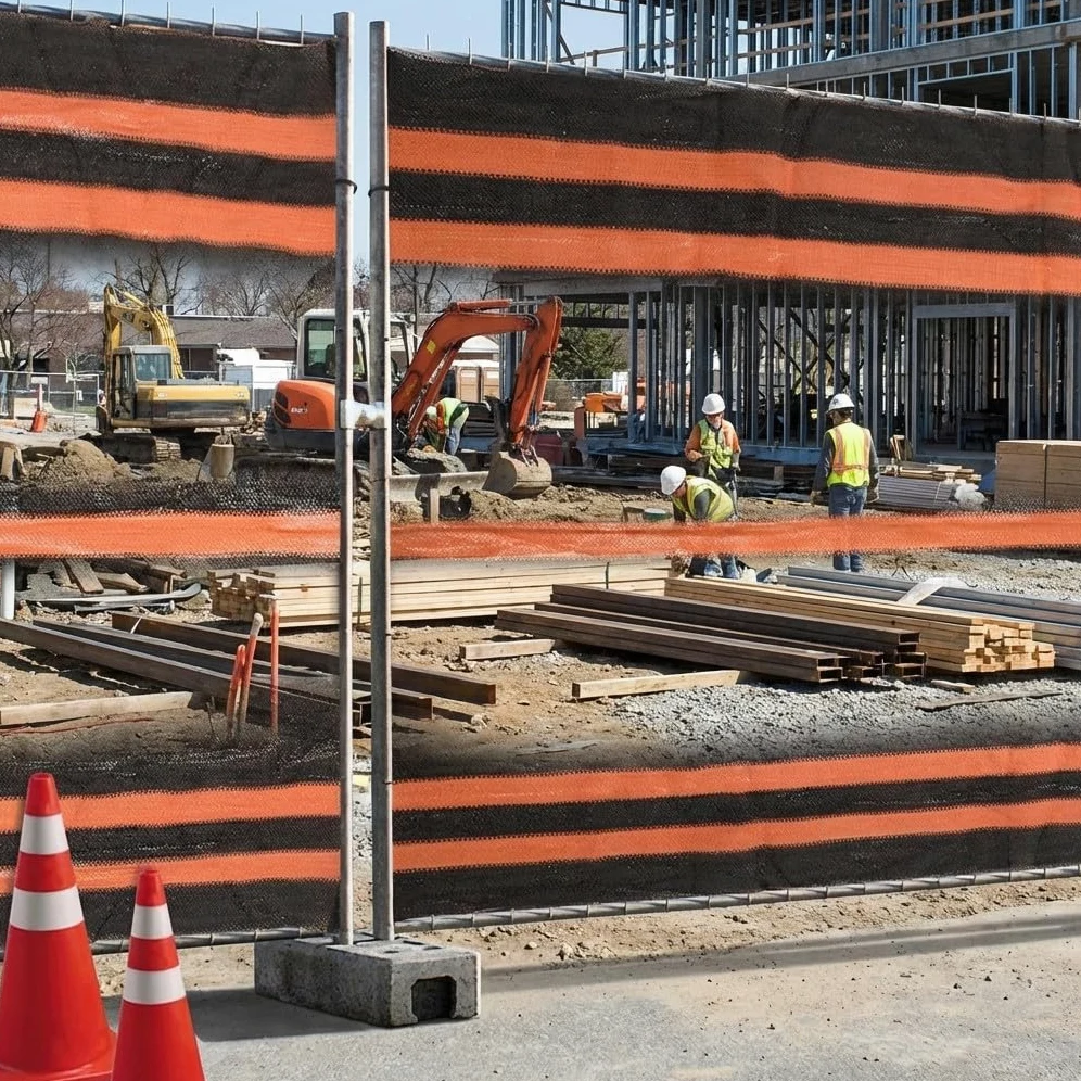 Suinga Malla Ocultación Obra 1,90x50 m | Negro/Naranja 90 gr | Delimita Zonas | Seguridad | Alta Resistencia | Uso Profesional