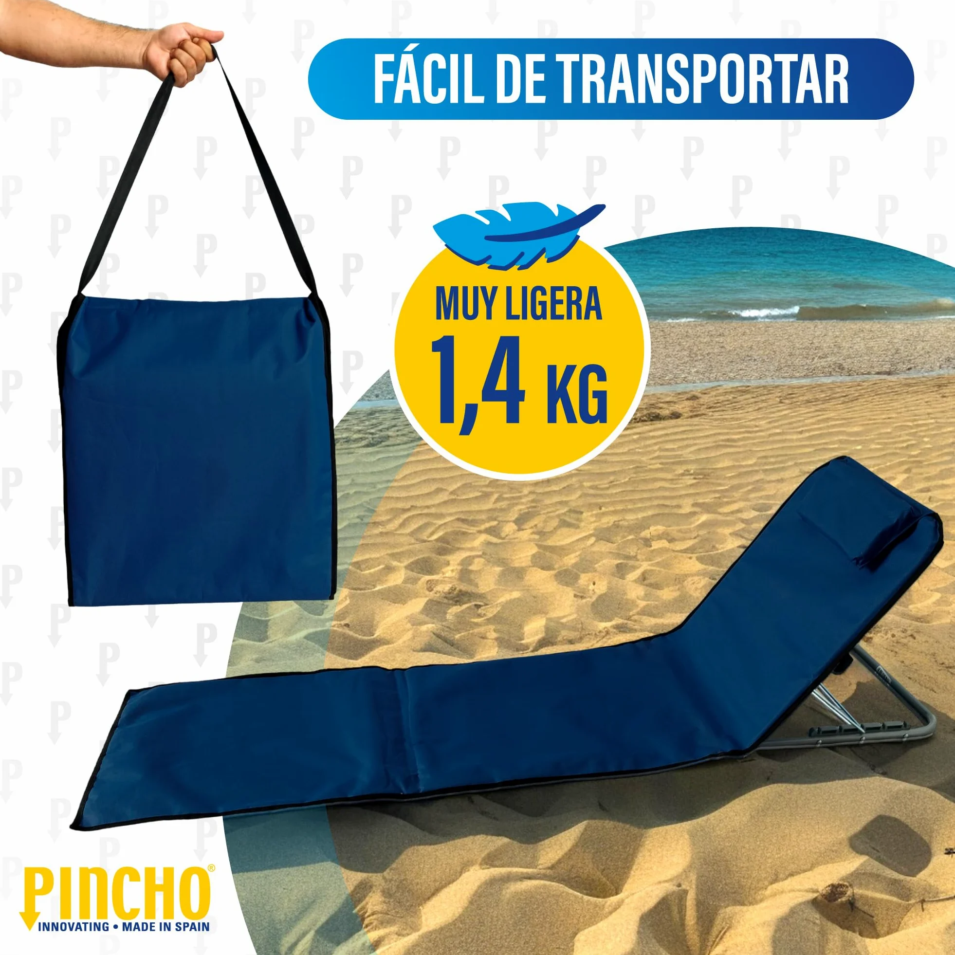 Pincho Esterilla de Playa Plegable con Respaldo Ajustable – Tumbona Portátil Ligera para Camping, Jardín y Piscina – Alfombra de Playa con Respaldo Ergonómico y Fácil Transporte (Marino)