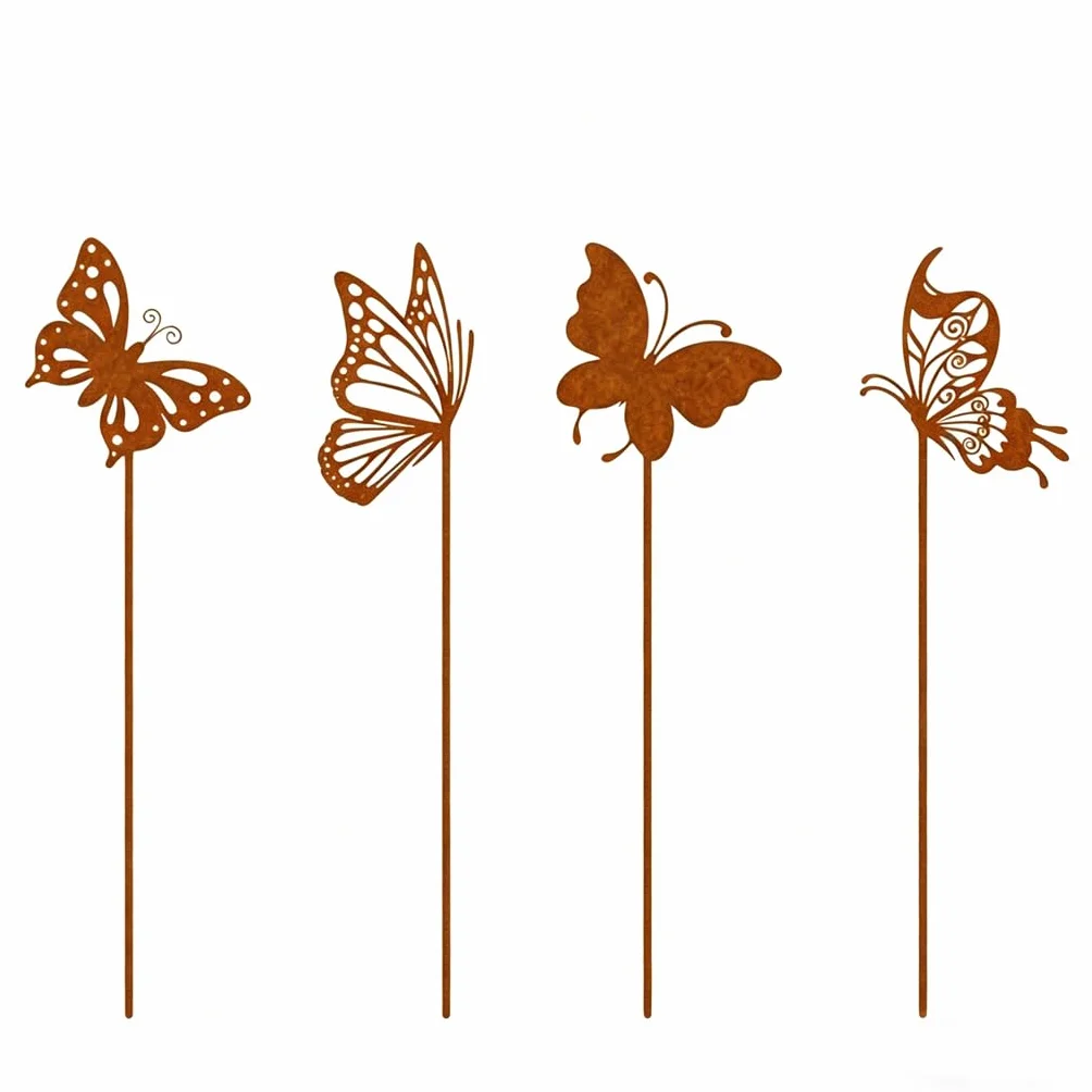 Juego de 4 estacas de jardín de mariposas, decoración de jardín para uso al aire libre, resistente a la intemperie, decoración de estaca de flores, primavera, verano, decoración de balcón