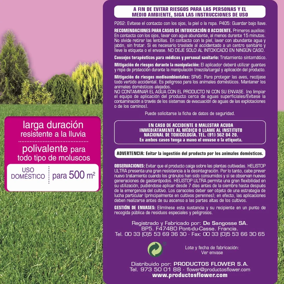 Flower – Anticaracoles y Babosas Helistop Ultra 250 g | Cebo Micro Granulado | Con Metaldehído, Resistente a la Humedad | Jardín y Huerto | Uso Doméstico