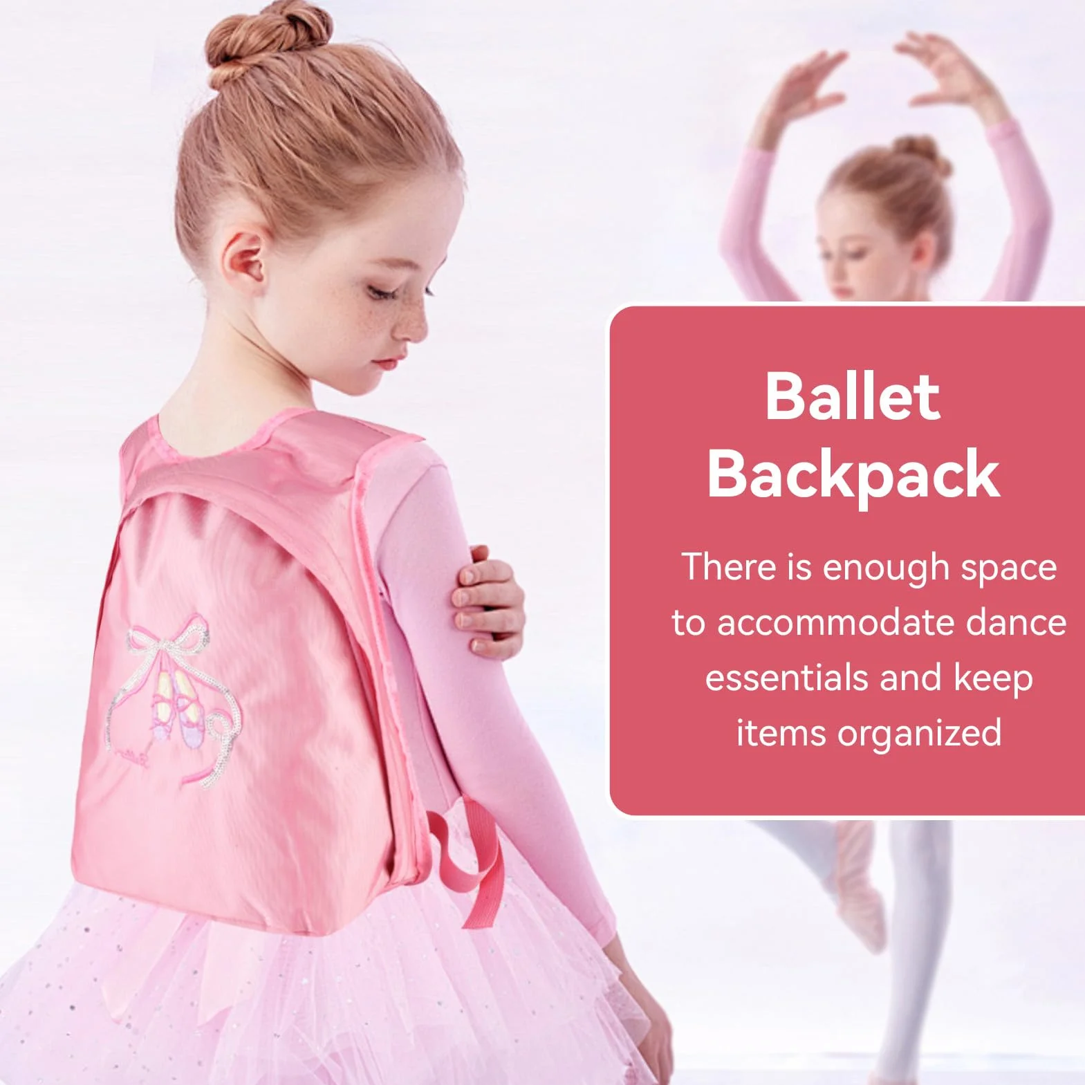 HERCHR Bolsa de Ballet para Niñas, Mochila Deportiva con Cremallera, Bolsa de Viaje, Bolsa de Hombro Doble Rosa