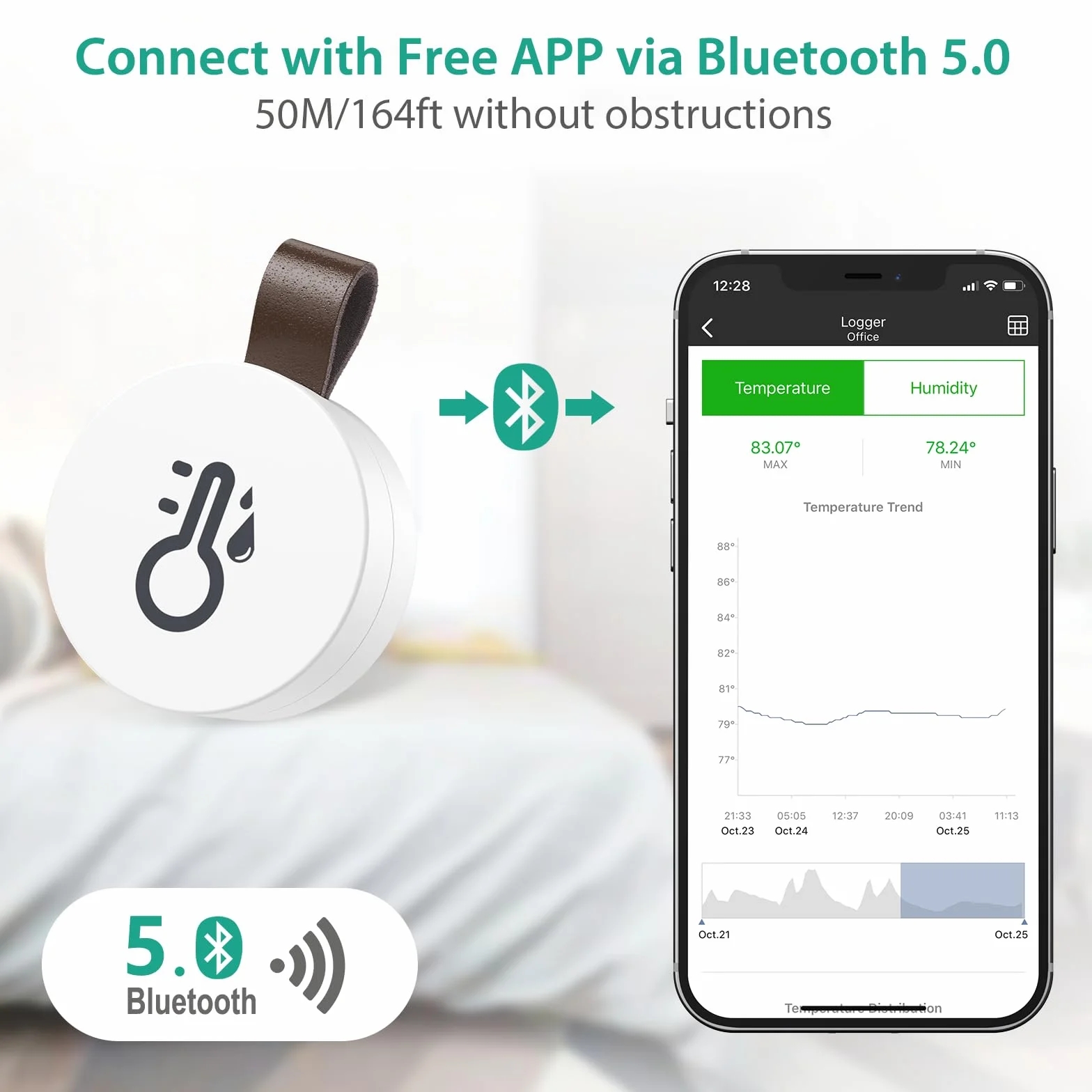 ORIA 2 Piezas Termómetro Higrómetro Bluetooth, Sensor de Humedad de Temperatura con Exportación de Almacenamiento de Datos, Termometro Inalámbrico Digital con iOS Android para Habitación