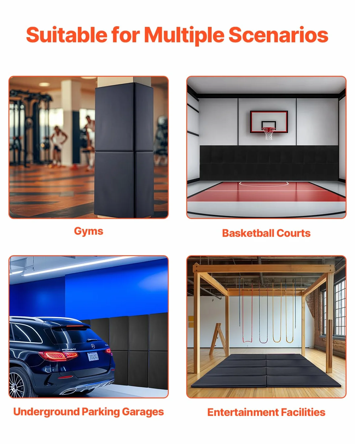 VEVOR Acolchado de Pared para Gimnasio, Espuma de Alta Densidad 50 mm, Impermeable, 1500 x 500 x 50 mm, Negro