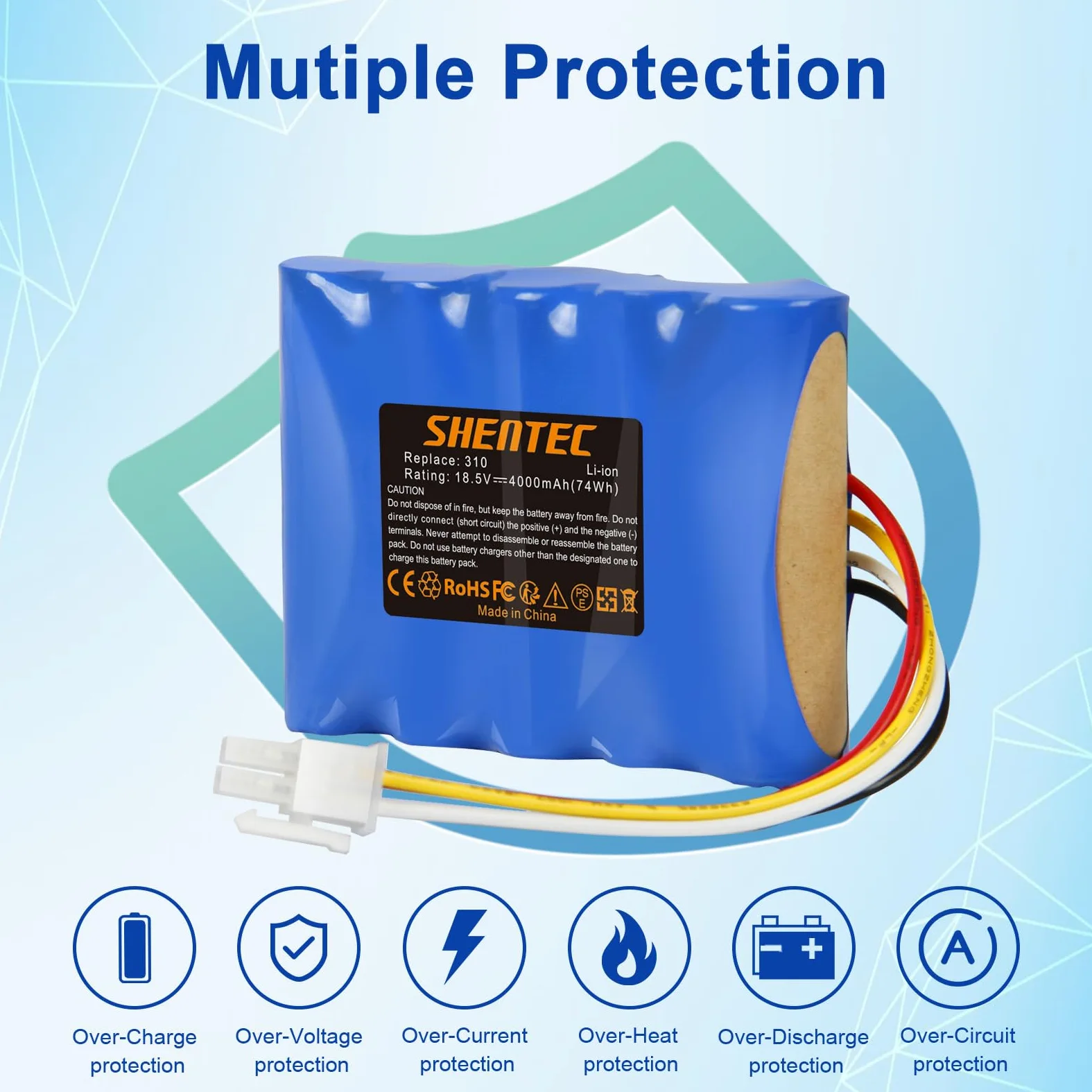 Shentec 18.5V 4000mAh Li-ion Batería de repuesto para Husqvarna Automower 310,315,para Gardena Sileno R100Li,R130Li,R160Li,Sileno+ robot cortacésped,repuesto para 5848228-01,5848228-02,5848528-01,5895