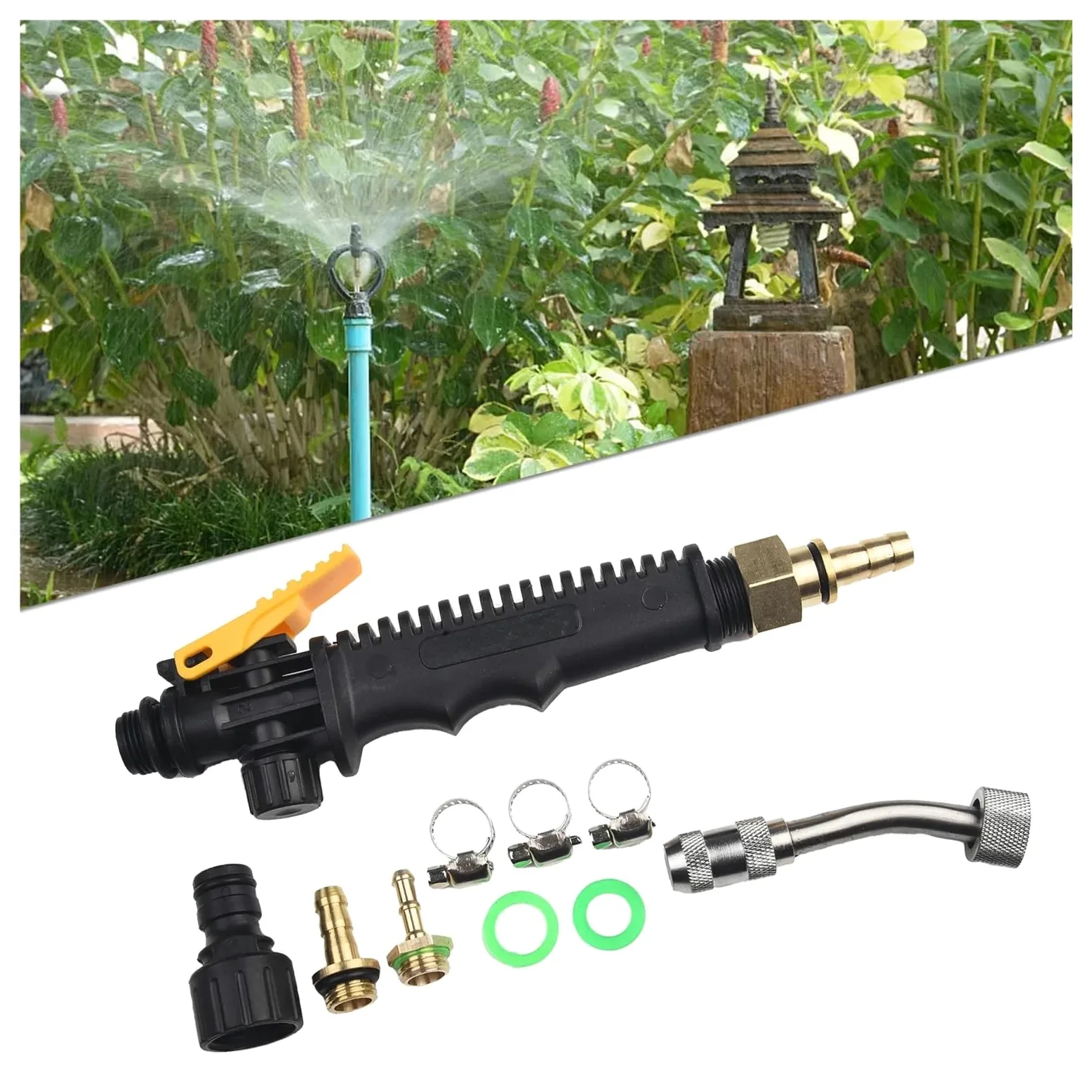 Cabezales de riego 1/4 "3/8" Varita rociadora Pistola de Agua de Alta presión Pistola de Agua de Metal Jet Manguera de jardín rociador con Boquilla rociador de riego atomizador(48cm)