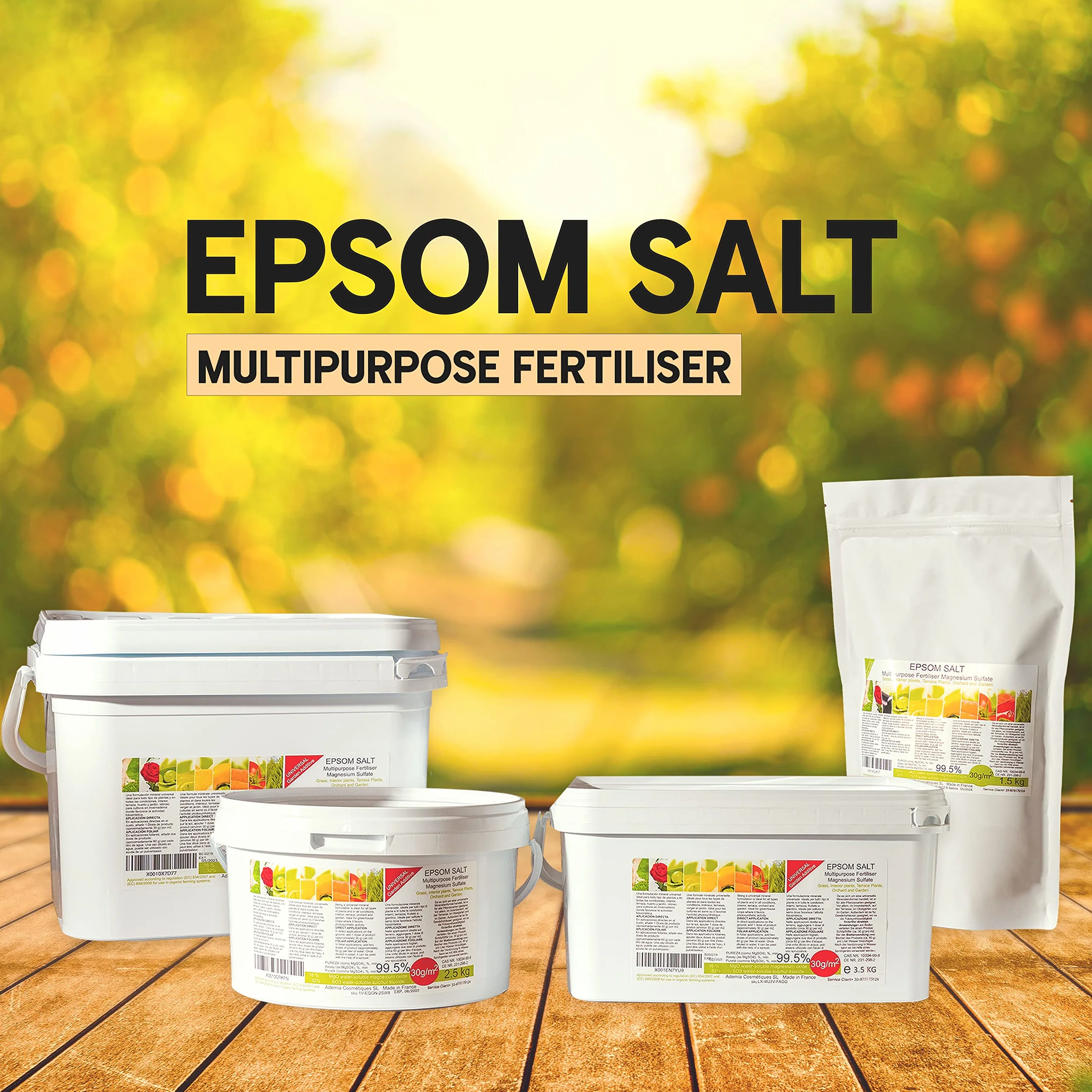 Abono Ecológico de Sales de Epsom (Sulfato de Magnesio). Fertilizante rico en magnesio para todo tipo de cultivos, tomates, cítricos, frutales, rosales y plantas de exterior e interior (2,5 kg)