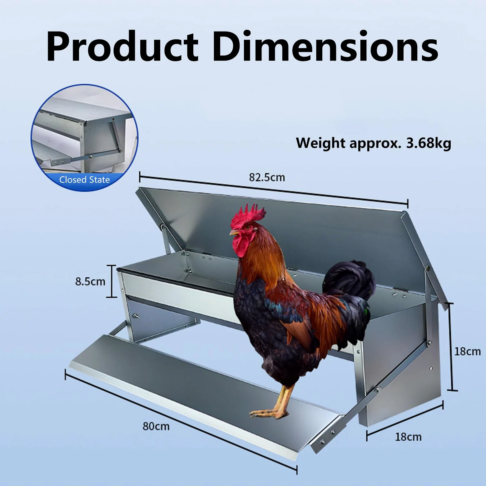 Comedero Automático para Pollos con Pedal de Acero 4-9 kg de Capacidad Alimentador para Gallinas Alimenta a 6 Pollos Hasta por 10 Días para Faisanes, Pollos y Gallineros Exteri(Size:Large - 82.5x18cm)