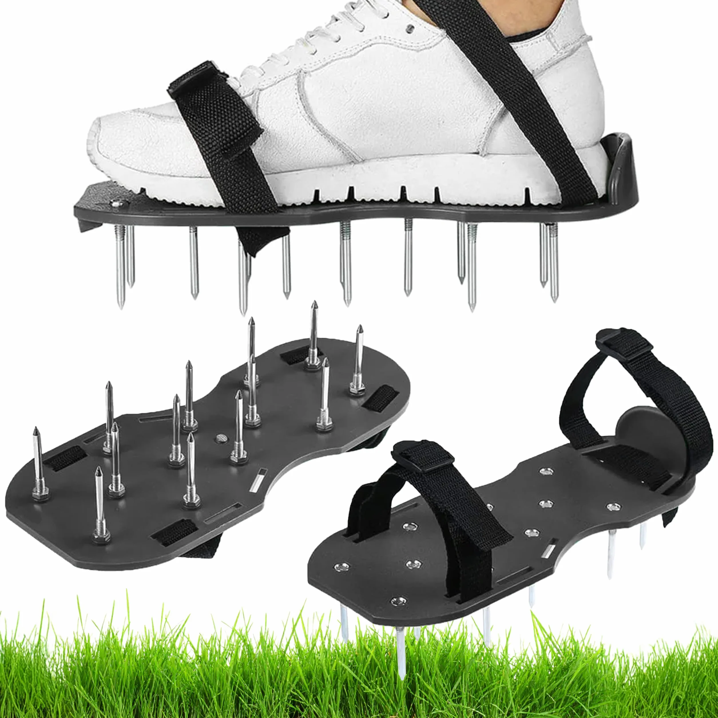Zapatos aireadores de césped con púas – Zapatos de aireación del suelo para jardín – Sandalias Aerator ajustables para el cuidado del césped y la ventilación