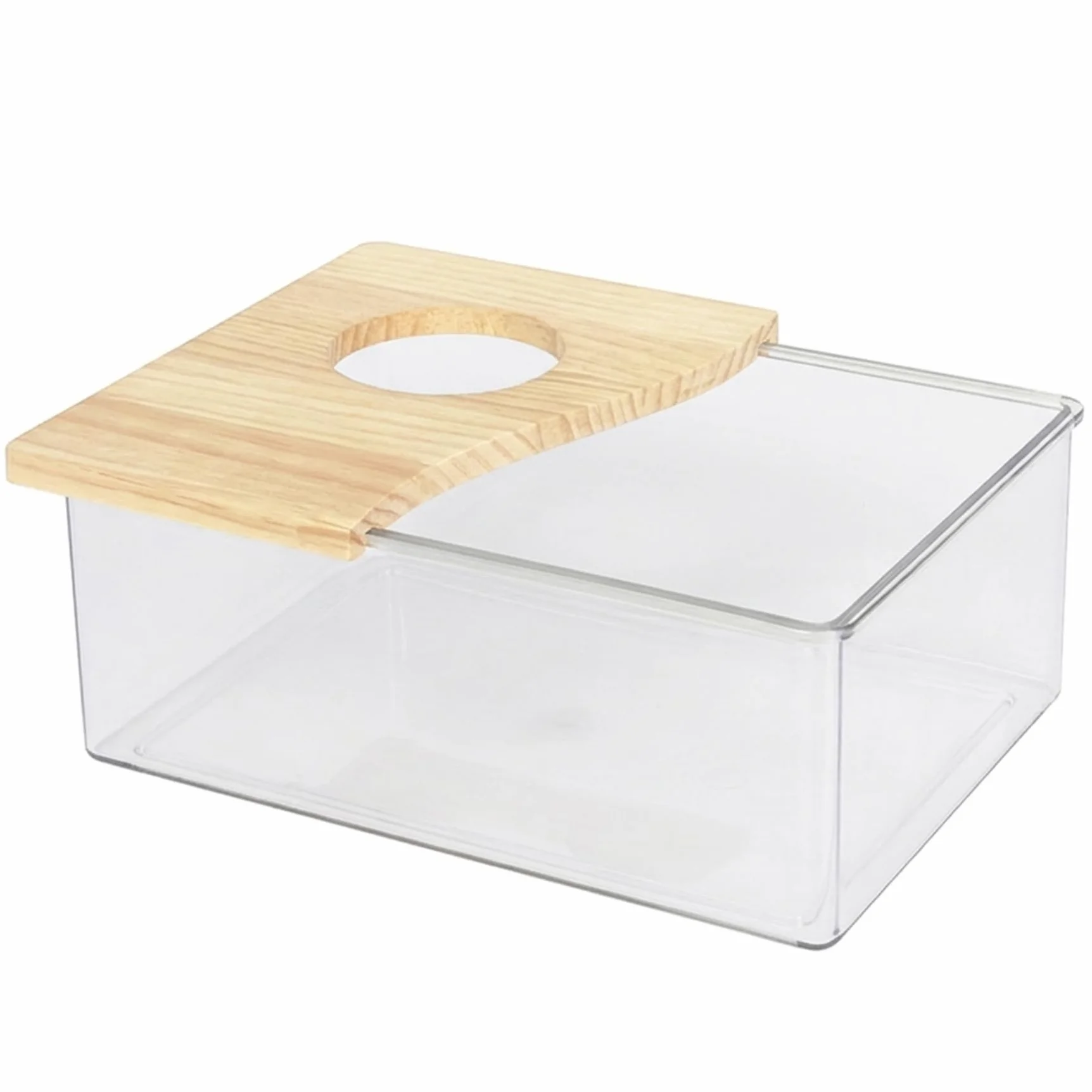Caja de arena para hámster, cubierta de madera, caja de excavación de hámster de acrílico transparente para mascotas pequeñas, ahorra espacio, fácil de limpiar, contenedor estable para hámsteres, j