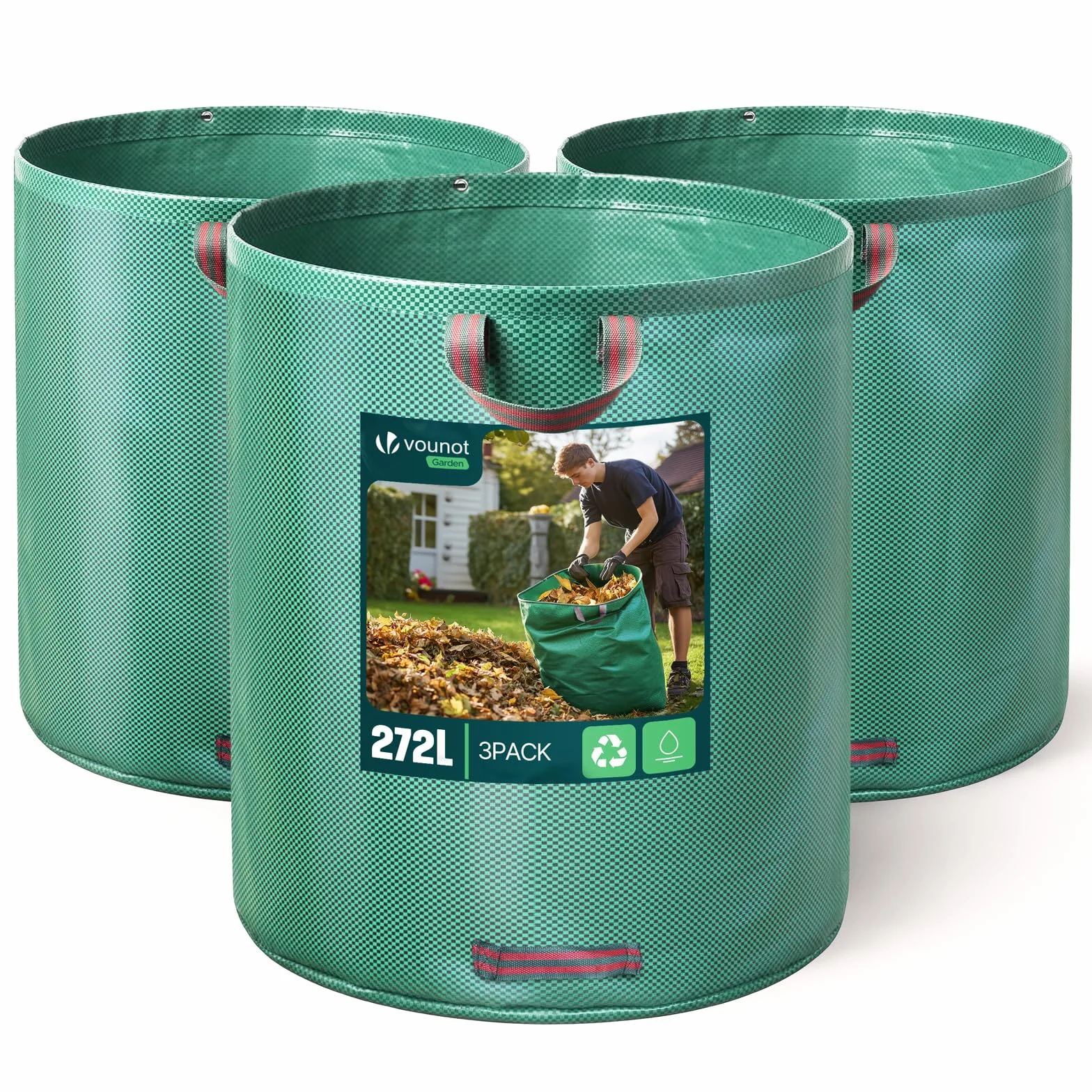 VOUNOT® 3 x Sacos de Jardin 272L Bolsas de Basura de jardín, con Asas, Plegables y Reutilizables