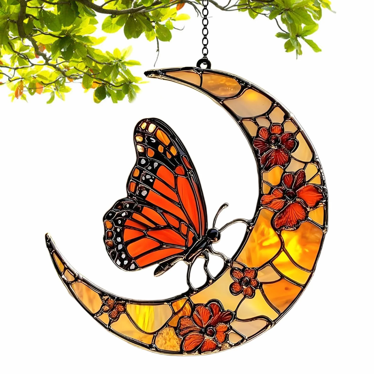 Cattador De Luna Solar, Mariposa Y Luna Solar Catcher Window Butterfly Catcher Catcher Butterfly Sun Catcher, Monarch Butterfly Y Flower Moon Ornament Para Ventana - Ornamento De Arte Acrílico Para De