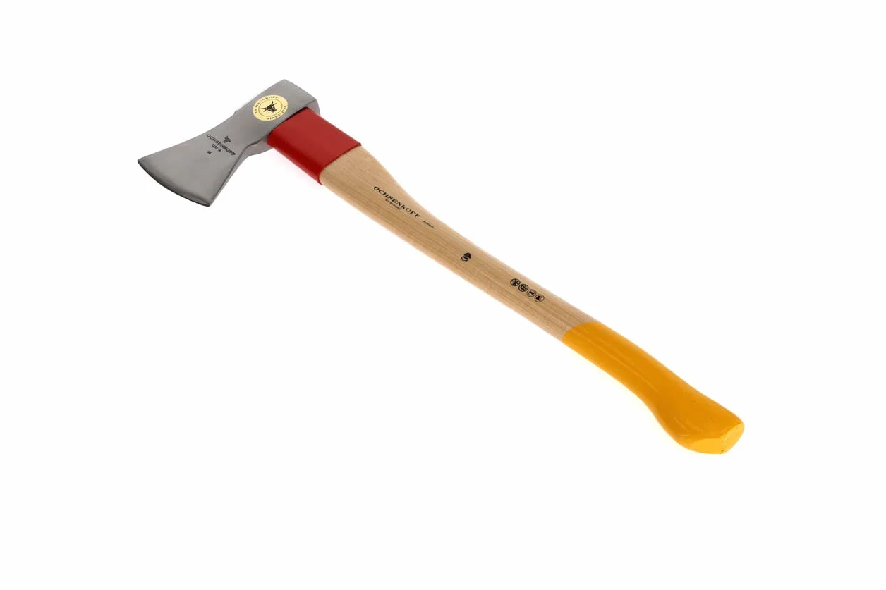 OCHSENKOPF Hacha forestal universal Gold ROTBAND-PLUS, Empuñadura de madera de pacana, Hoja pulida de 120 mm, Longitud 700 mm, OX 620 H-1257 | Forma renana con soporte Rotband-Plus, mango duradero de madera de nogal