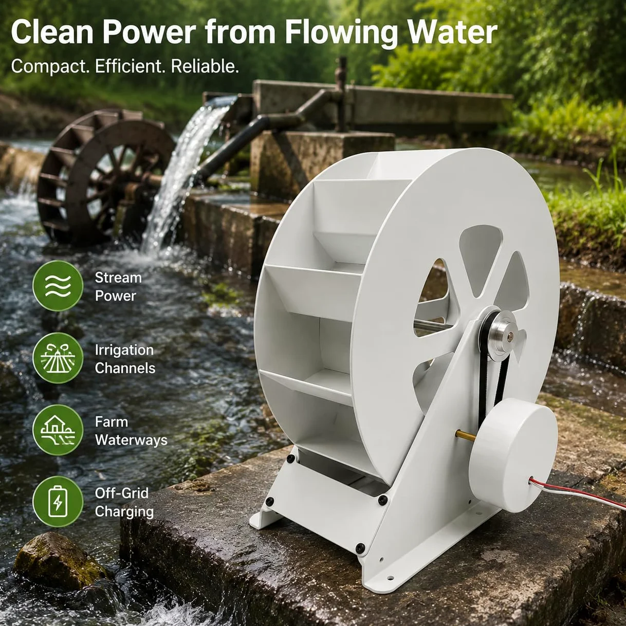 Generador de turbina de agua portátil de 100 W – Kit hidroeléctrico de flujo para corrientes/ríos fuera de la red – Microgenerador hidráulico de acero duradero con funcionamiento silencioso