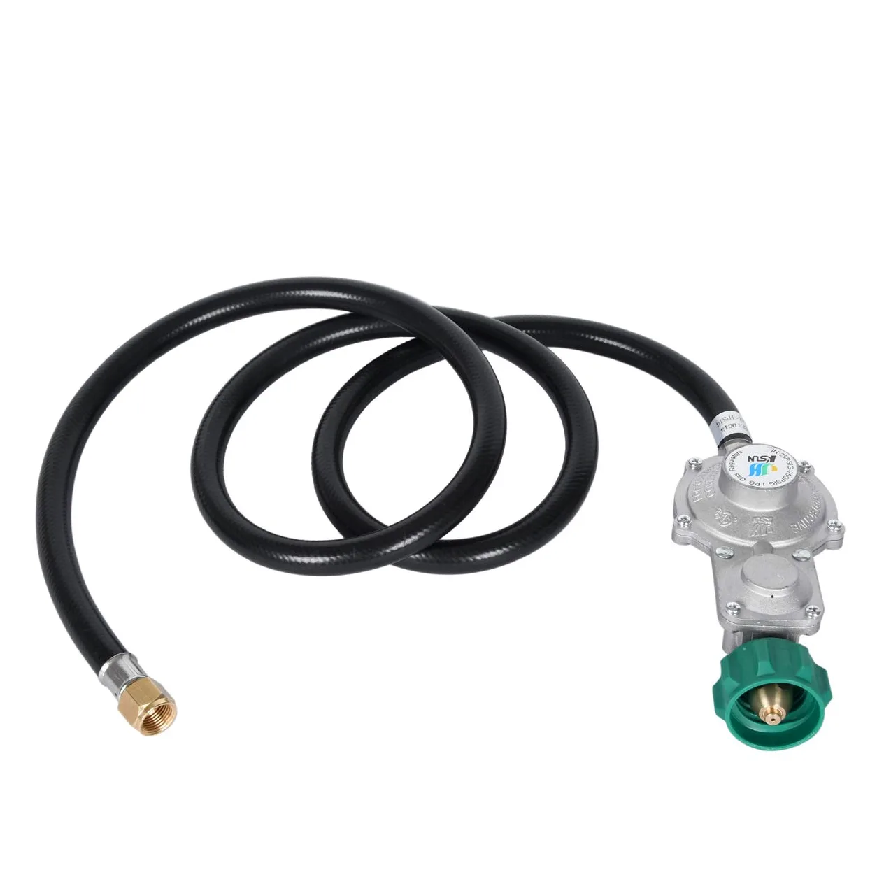 GasSaf Regulador de propano de dos etapas de 5 pies con manguera para generador de combustible dual, electrodomésticos, estufa de gas y más, tuerca hembra de 3/8