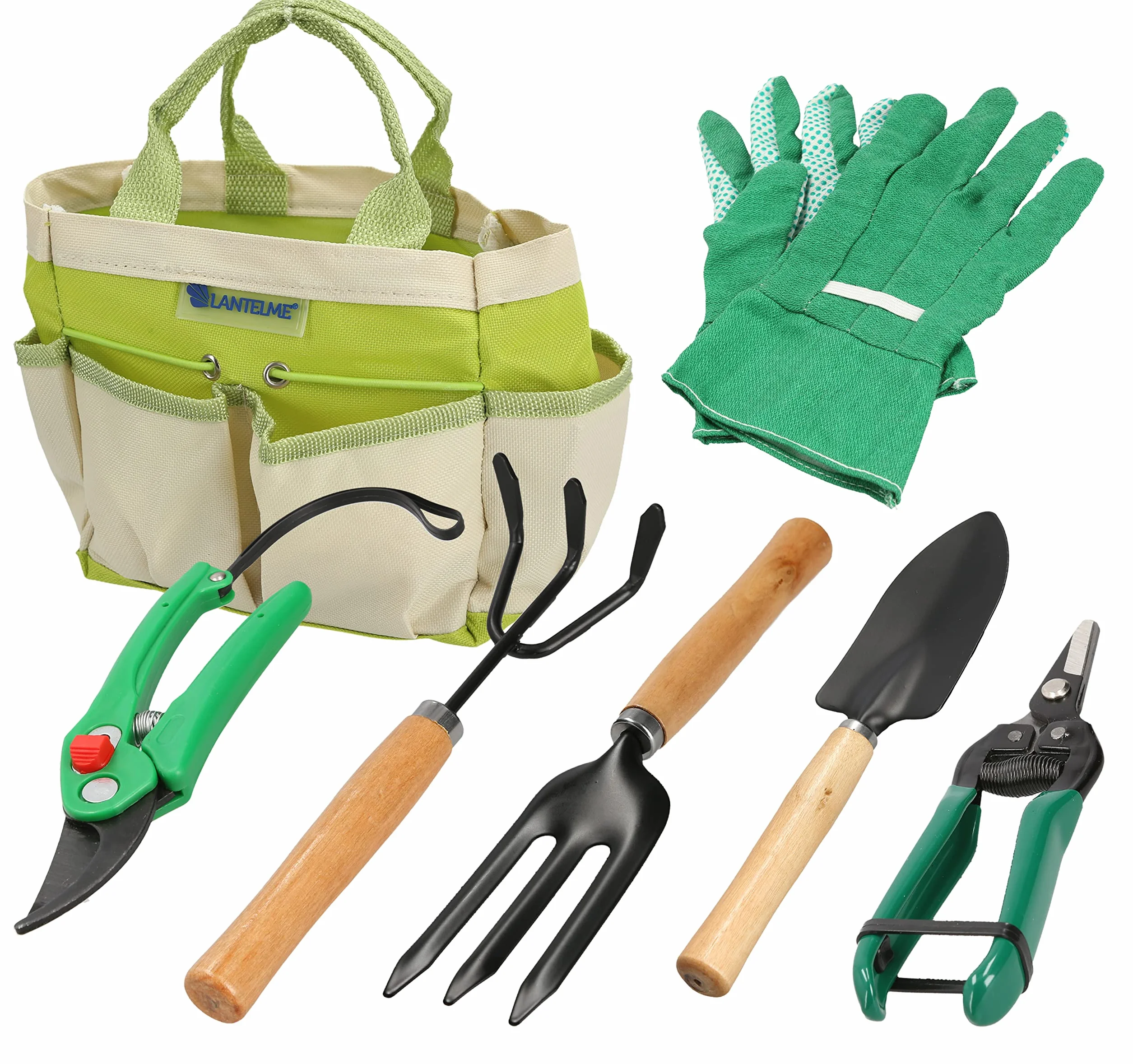 Lantelme 5124 - Juego de Herramientas de jardín de 7 Piezas con Bolsa, Tijeras de jardín, Guantes y Pala