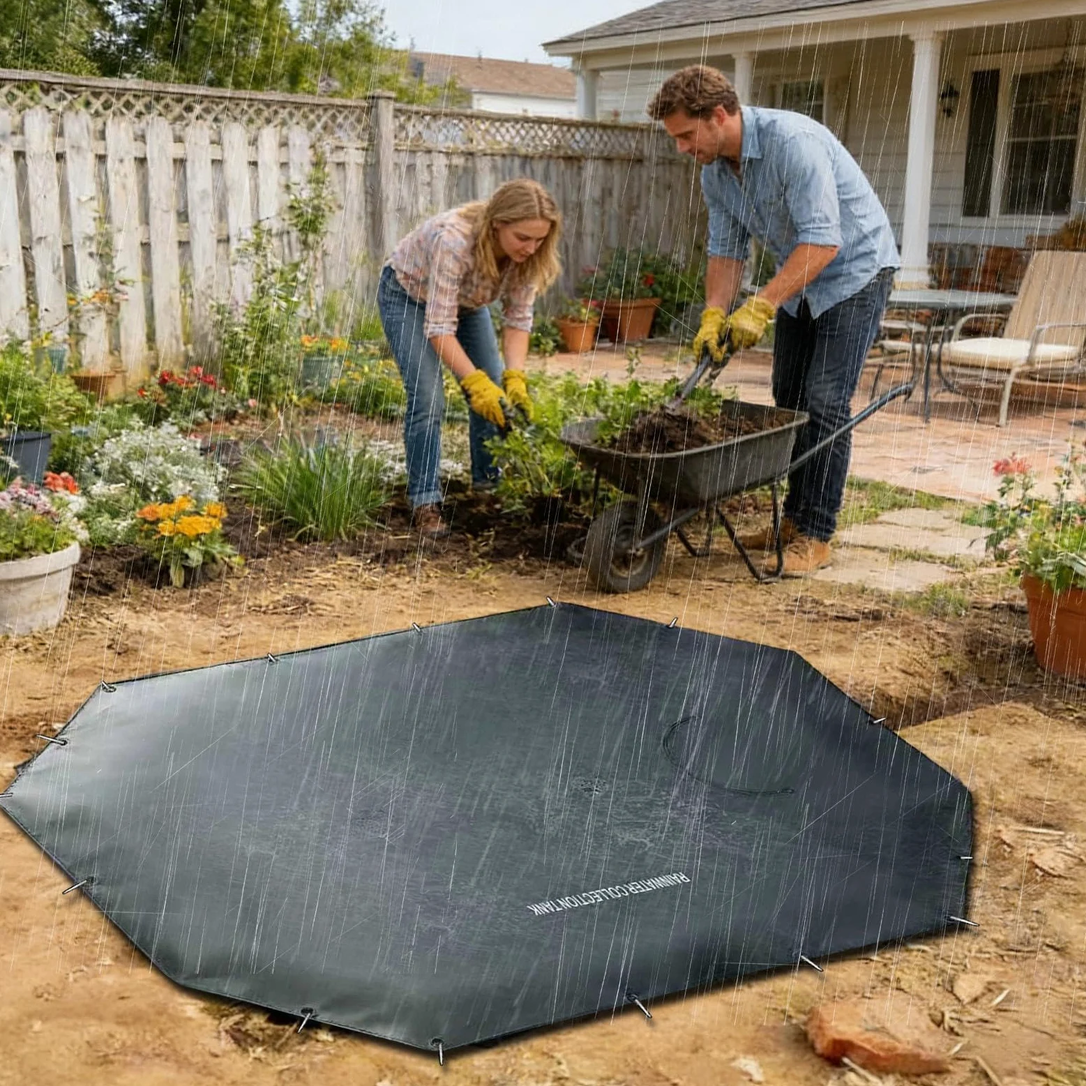 Captación de Lluvia Almacenamiento Subterráneo de Agua Pluvial | Colector de Agua para Patio Trasero para Macizo de Flores, Pasarela, Riego, Entrada, Terraza, Césped, Patio Trasero, Jardín