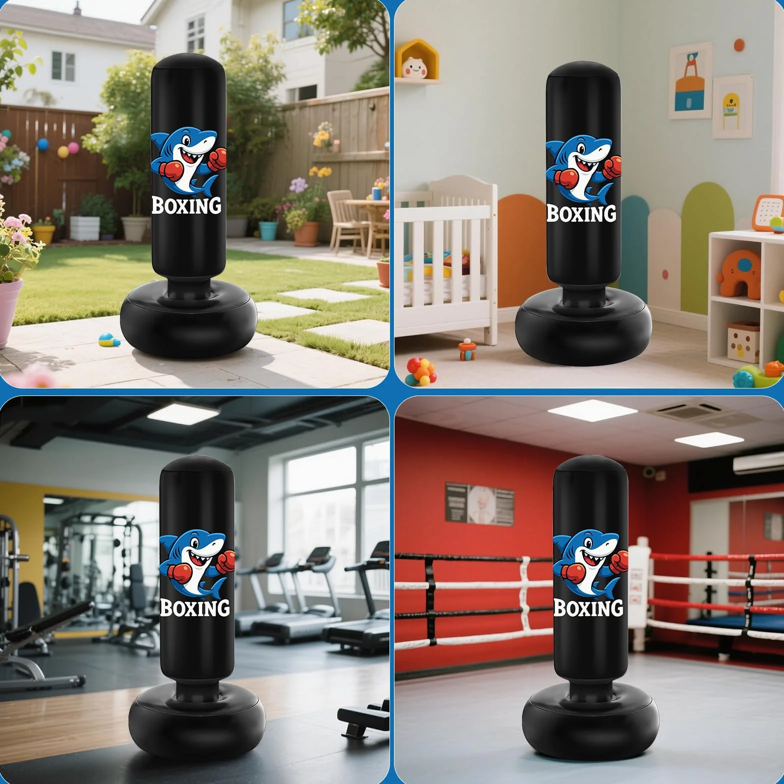Saco de Boxeo Niños 3-8 Años 130cm con Bomba de Aire y Guantes, Bolsa de Boxeo Inflable para Karate Kickboxing MMA