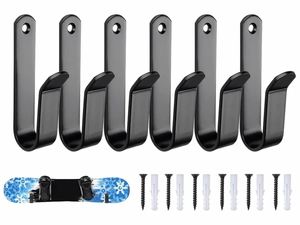 Soporte de Pared para Snowboard, Horizontal Wall Mount para Snowboard, Skateboard, Esquís, Patines, 6 Piezas con Tornillos