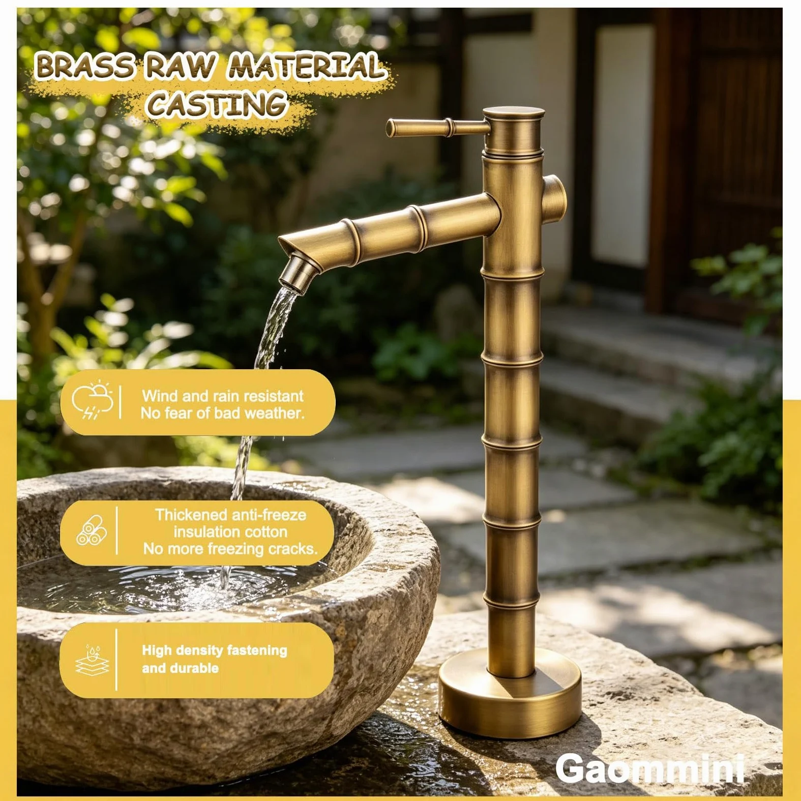 Grifo de columna de jardín de cobre, grifo resistente a las heladas, hidrante vertical independiente con soporte para manguera, dispensador exterior para jardín y patio trasero