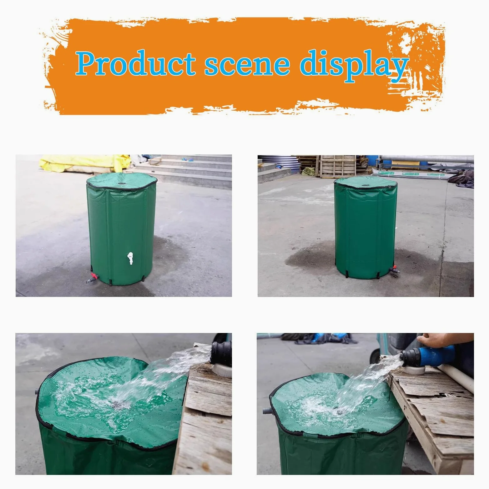 Depósitos de agua para exteriores con soporte y grifo, barril de lluvia plegable portátil con grifo de 50L/100L/160L/200L/225L/250L/380L/500L/750L/1000L de capacidad, contenedor de almacenamiento para