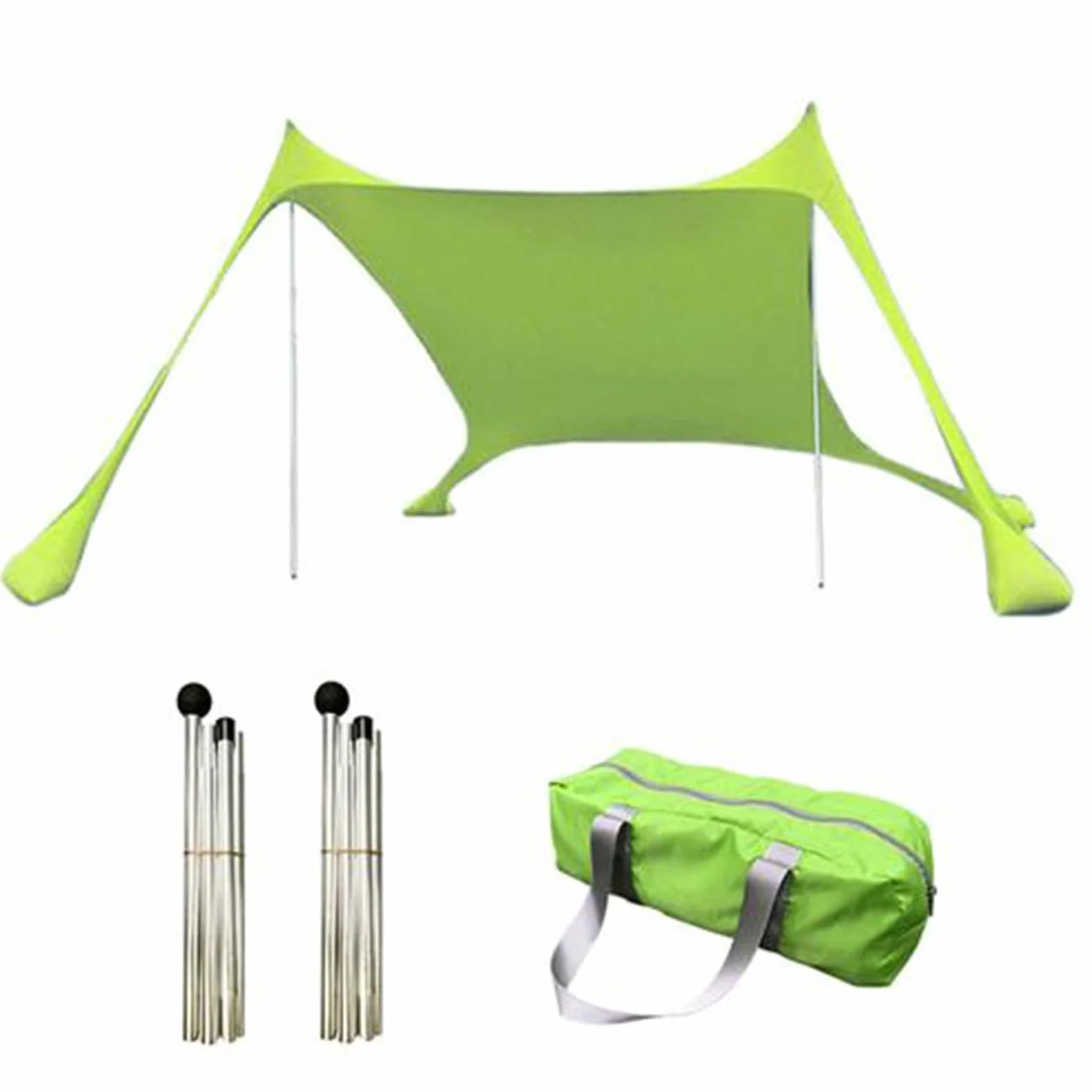 Toldo De Playa Portátil con Protección UV, Tienda Familiar 210x150x170 Cm De Transpirable, Refugio Solar Ajustable con 2 Postes, para Camping, Jardín Y Picnic