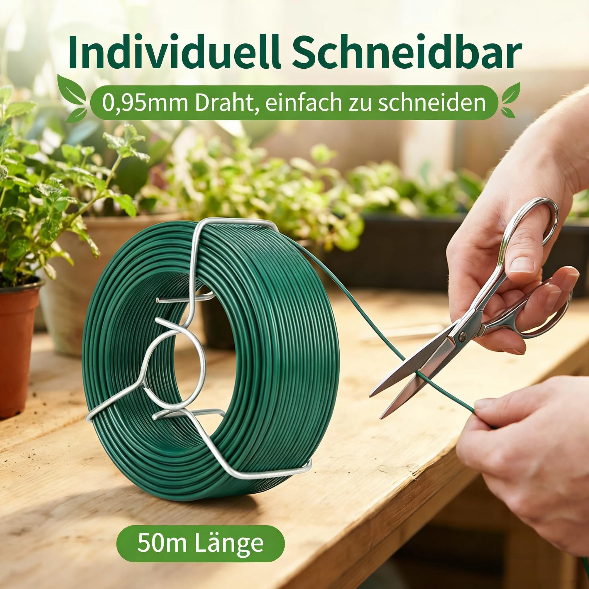 Amagabeli Alambre de Hierro Plastificado Ø0.95mm x 50m, 6 Rollos de Cable Revestido para Jardín y Cercados, Inoxidable de PVC Verde