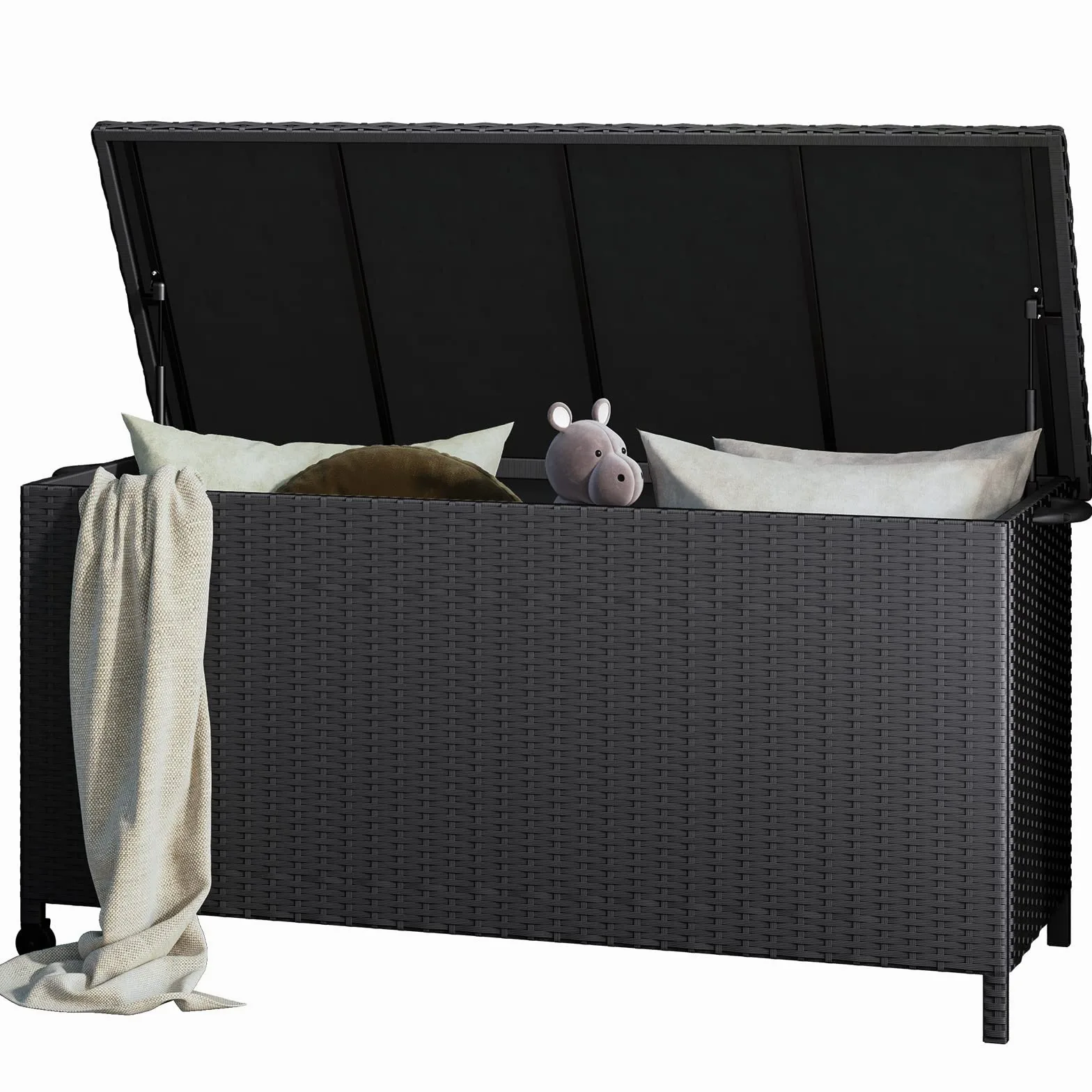 Grand patio Arcón de ordenación 480 L, Caja de almacenamiento de Jardín para Exteriores, Mover Fácilmente, Resina Caja de Almacenaje con Ruedas Tapa (Negro)