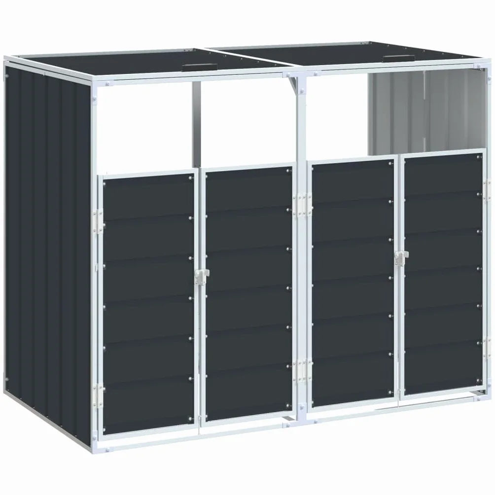 Cobertizo contenedor Doble Basura Acero Antracita 144x81x113 cm, Casa y jardín Productos del hogar Accesorios para contenedores de residuos Soportes para contenedores de residuos