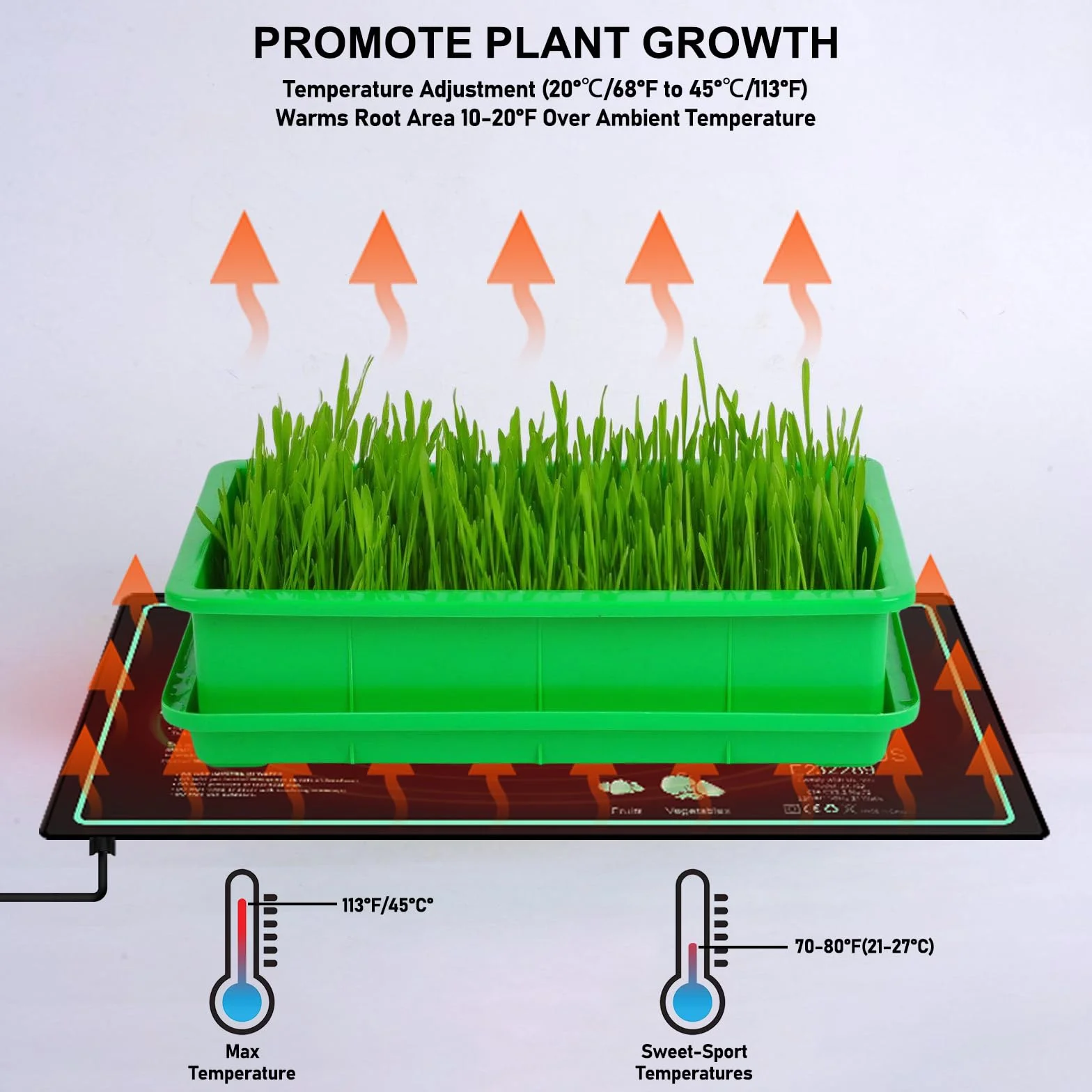 Estera calefactora para plantas con termostato: 10 x 20,75 pulgadas, estera térmica segura para plantas, 50 W, estera térmica duradera para plantas, invernadero de la habitación, estera térmica para