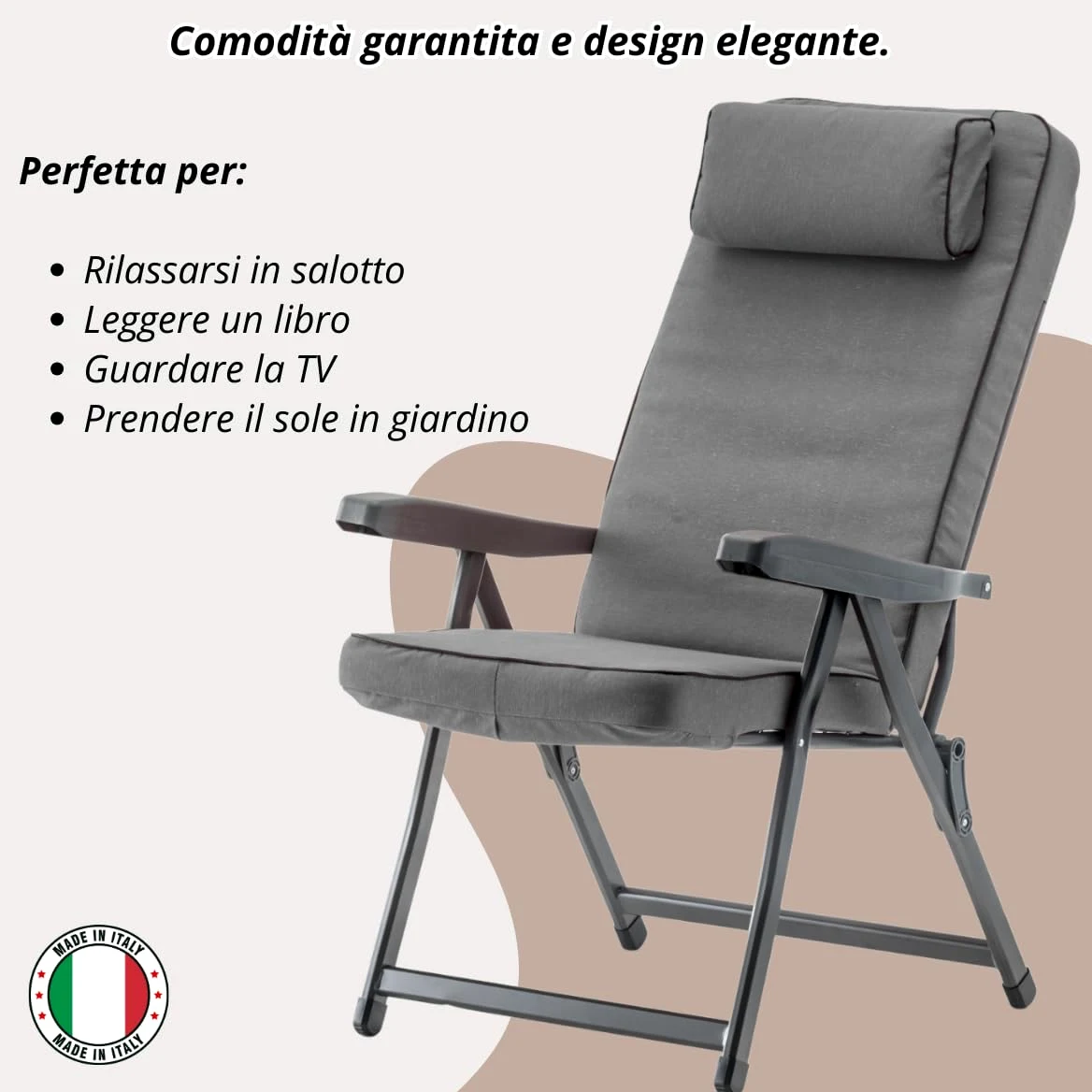 Tomaino Tumbona acolchada para uso interior exterior (Gris, Sillón estándar)