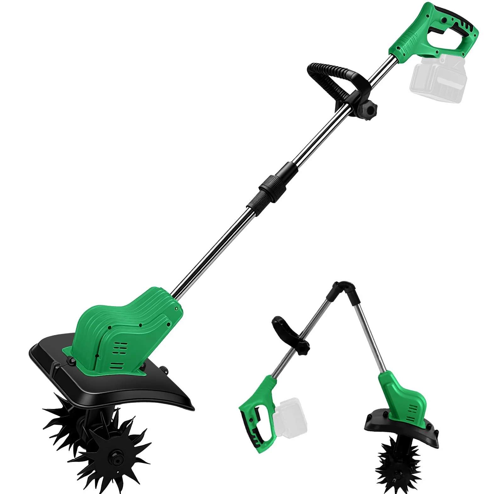 Motoazada para huerto, azada eléctrica, para Makita 18V batería, con Profundidad de Trabajo de 16 cm, Ancho de Trabajo de 30 cm, Velocidad de 300 RPM, Mango ergonómico, para Cultivo de jardín