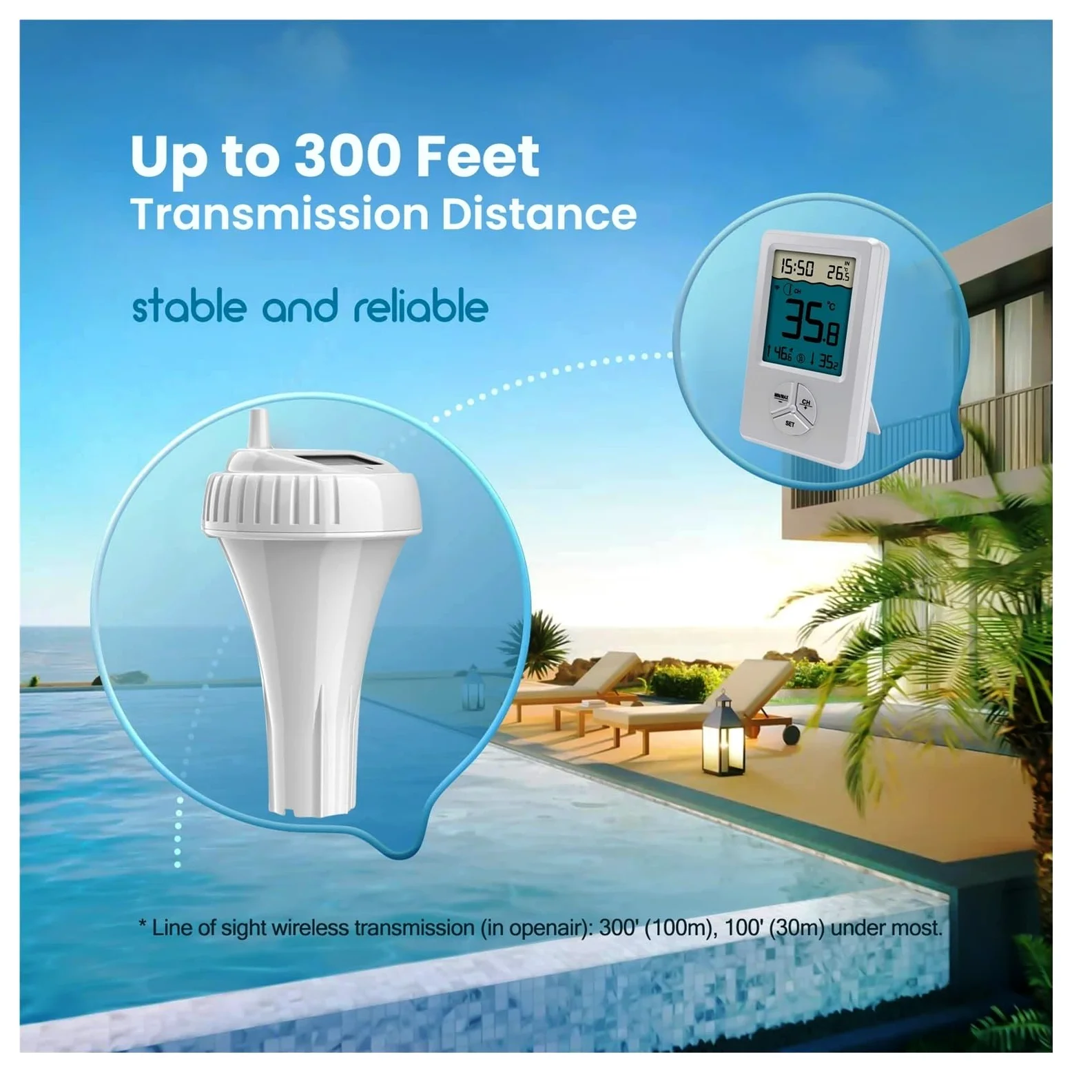 Termómetro Digital Inalámbrico For Piscina con Monitor De Temperatura Interior, Termómetro Flotante For Piscina, Bañera Y. FáCil De Usar