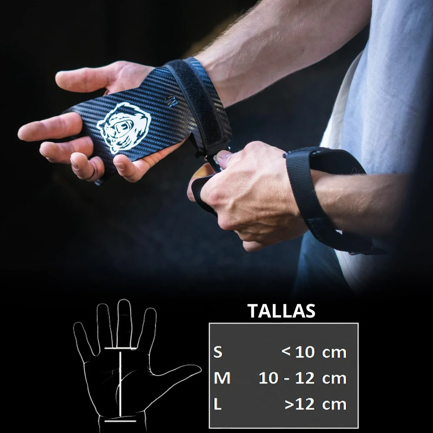Roar Calleras de Carbono para Hombre y Mujer, Guantillas Gimnasio, Hand Grips