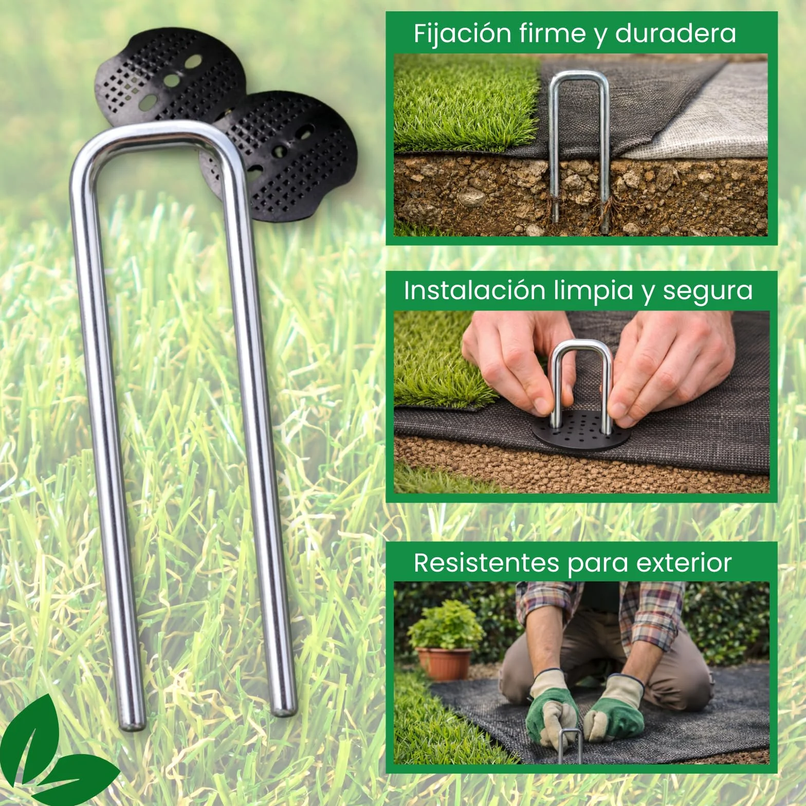 PLANTAWA Piquetas de Metal 100 Unidades | Anclaje para césped Artificial, Malla antihierbas y Lonas de jardín | Fijación Resistente, instalación rápida y sujeción Estable en Todo Tipo de terrenos