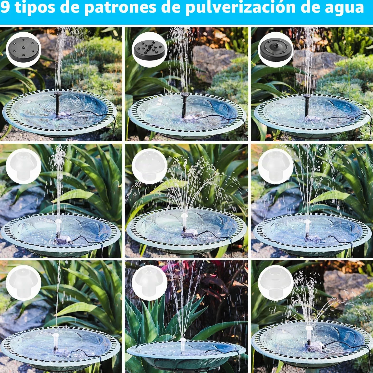 Bomba Solar para Estanque de 5 W, 170 L/h, con Tubería de Agua de 1 m, 9 Boquillas y Cable de 3,25 m, Ideal para Estanques, Fuentes, Cascadas y Piscinas