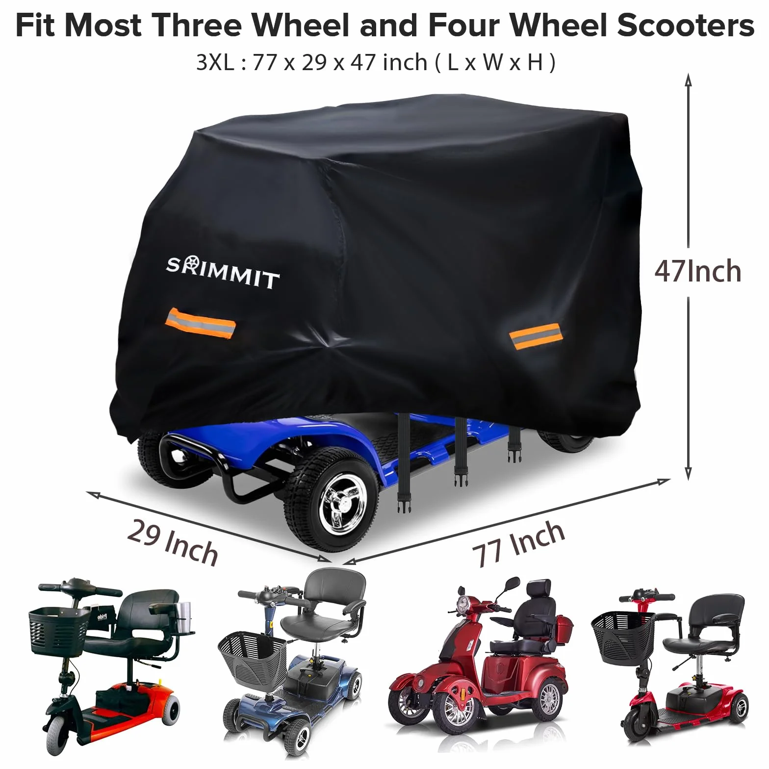 Funda de Almacenamiento para Scooter de Movilidad, Tela Oxford 420D, Impermeable, Anti-UV, con Tiras Reflectantes