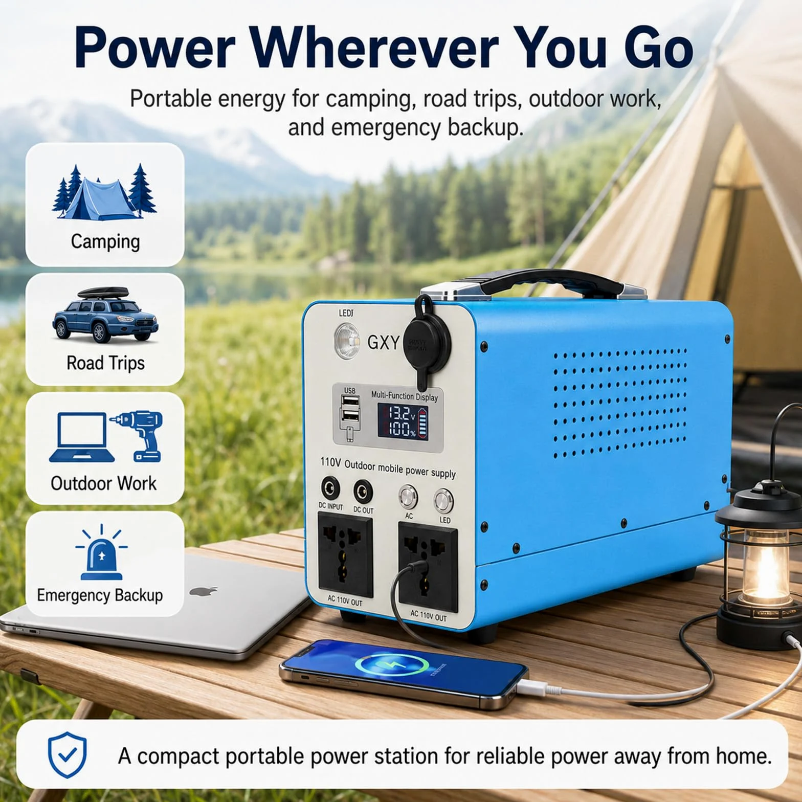 Estación de energía de Onda sinusoidal Pura de 300 W/500 W 500w | 2000 ciclos de vida, dos tomas de corriente alterna, salida para cochera de 12 V, para acampar y trabajar en el campo.