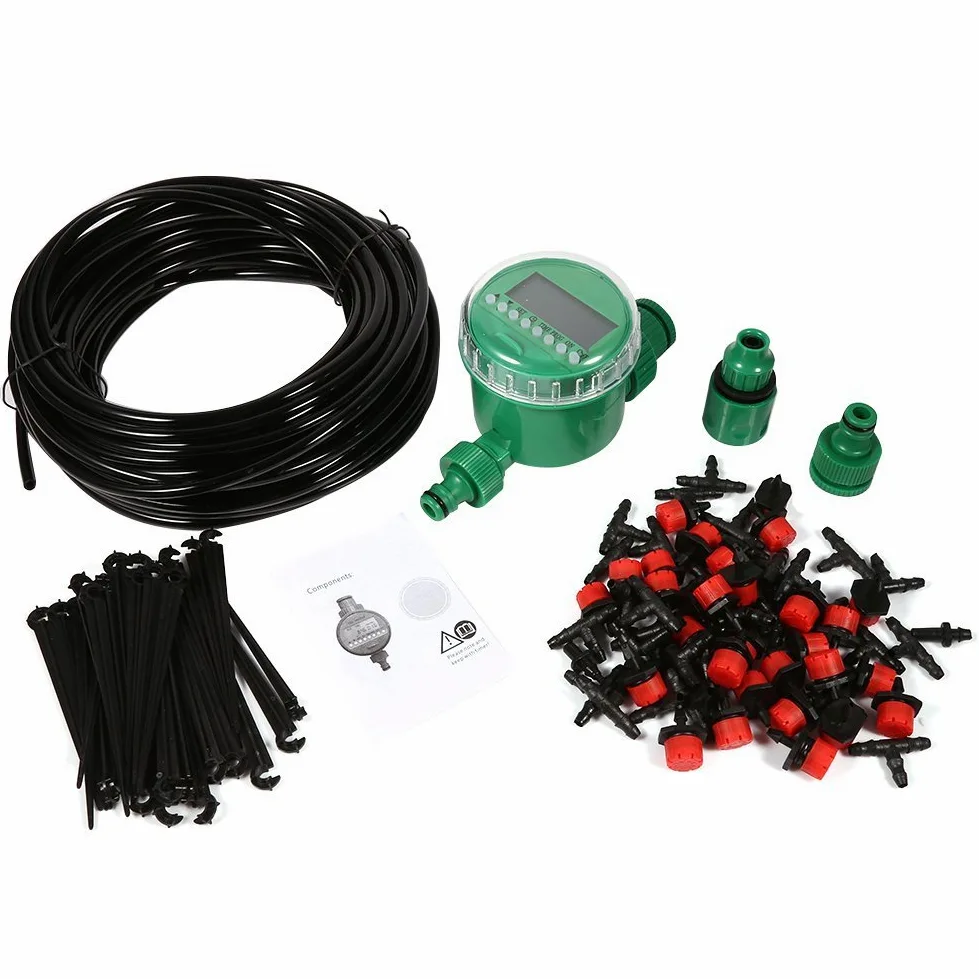 20 m auto temporizador planta auto riego tubo de riego por goteo kits de manguera de pulverización de jardín para cama de flores, patio, atrio, jardín plantas de invernadero