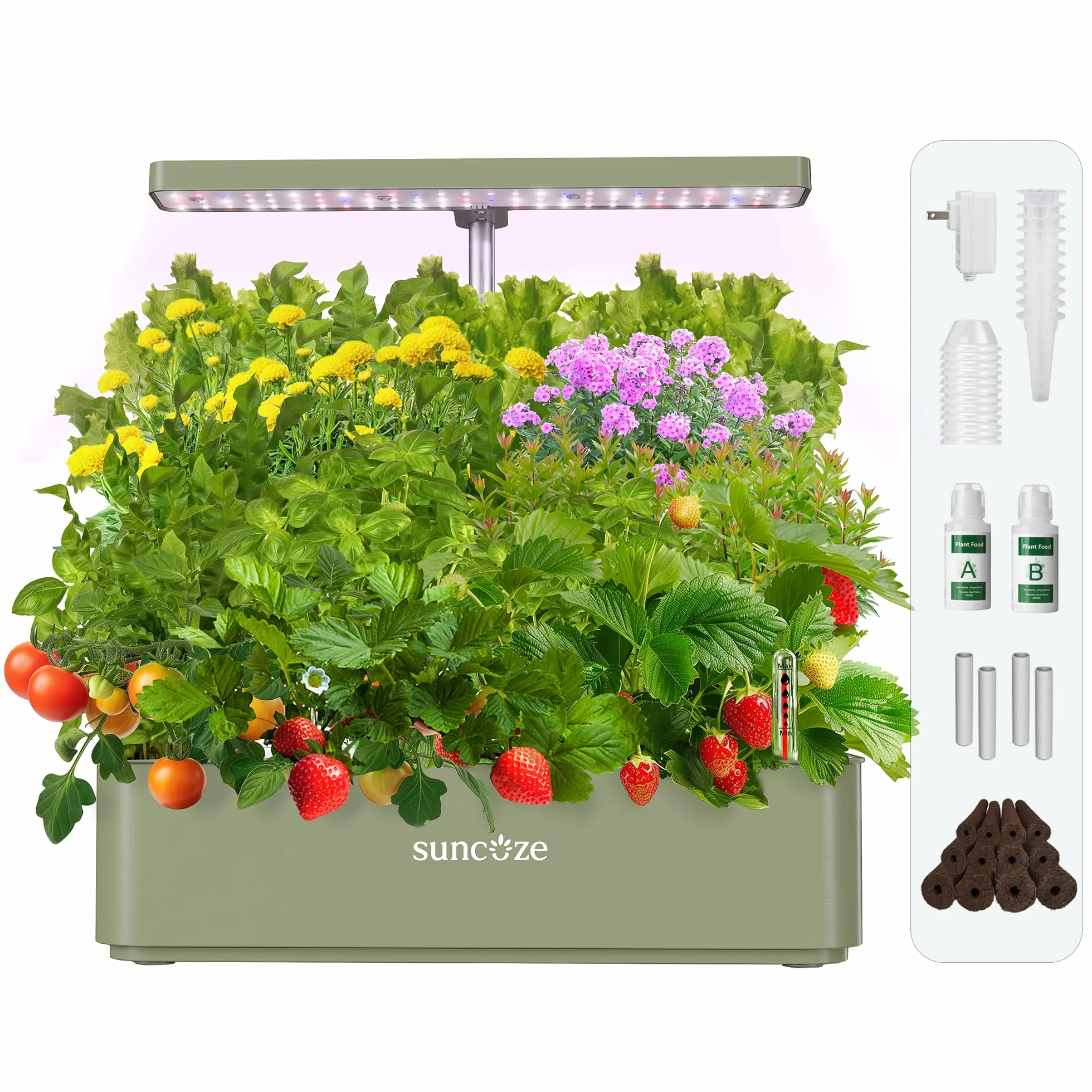 SUNCOZE Sistema de Cultivo Hidropónico Kit de Cultivo Interior con Iluminación LED Automática, Smart Garden 12 Pods, Altura Regulable, depósito de Agua de 4 l, Bomba silenciosa