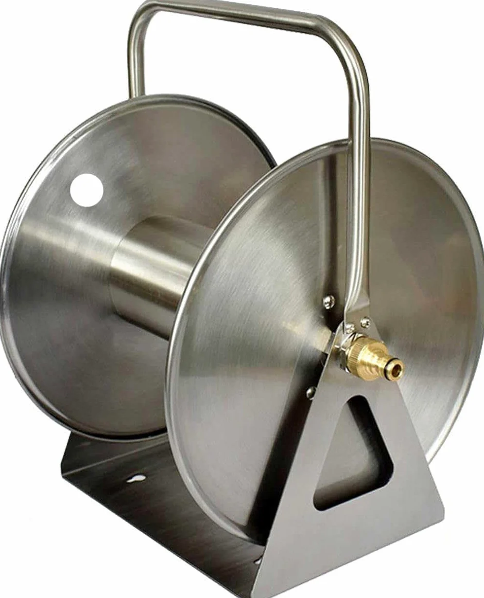 Carrete de Manguera de Acero Inoxidable para Montaje en Pared, Soporte para Manguera de jardín con Estante de Almacenamiento, Carrete de Manguera de Agua de Metal portátil para Montaje en pa