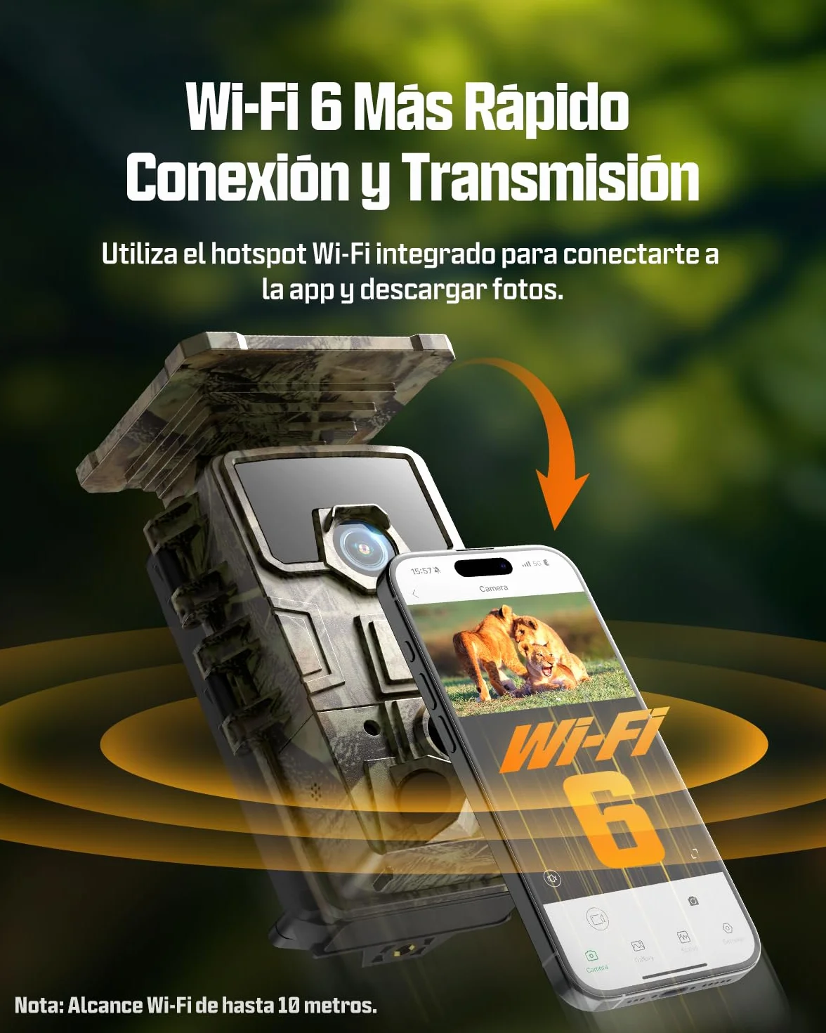 CEYOMUR 4K UHD Cámara de Caza Nocturna Solar WiFi 6 con Detección 120°, Batería 5200 mAh, IP66