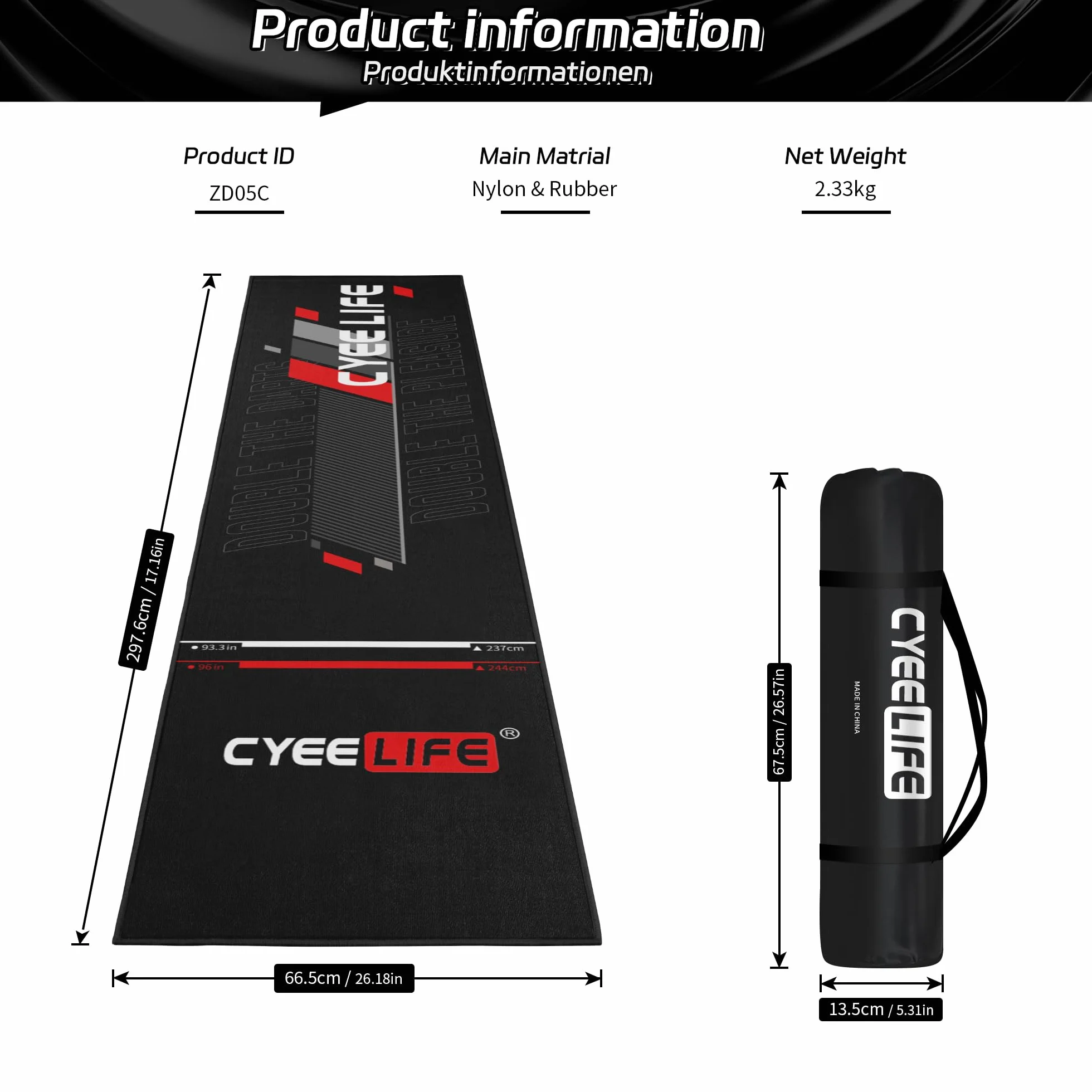 CyeeLife Alfombrilla para dardos negra