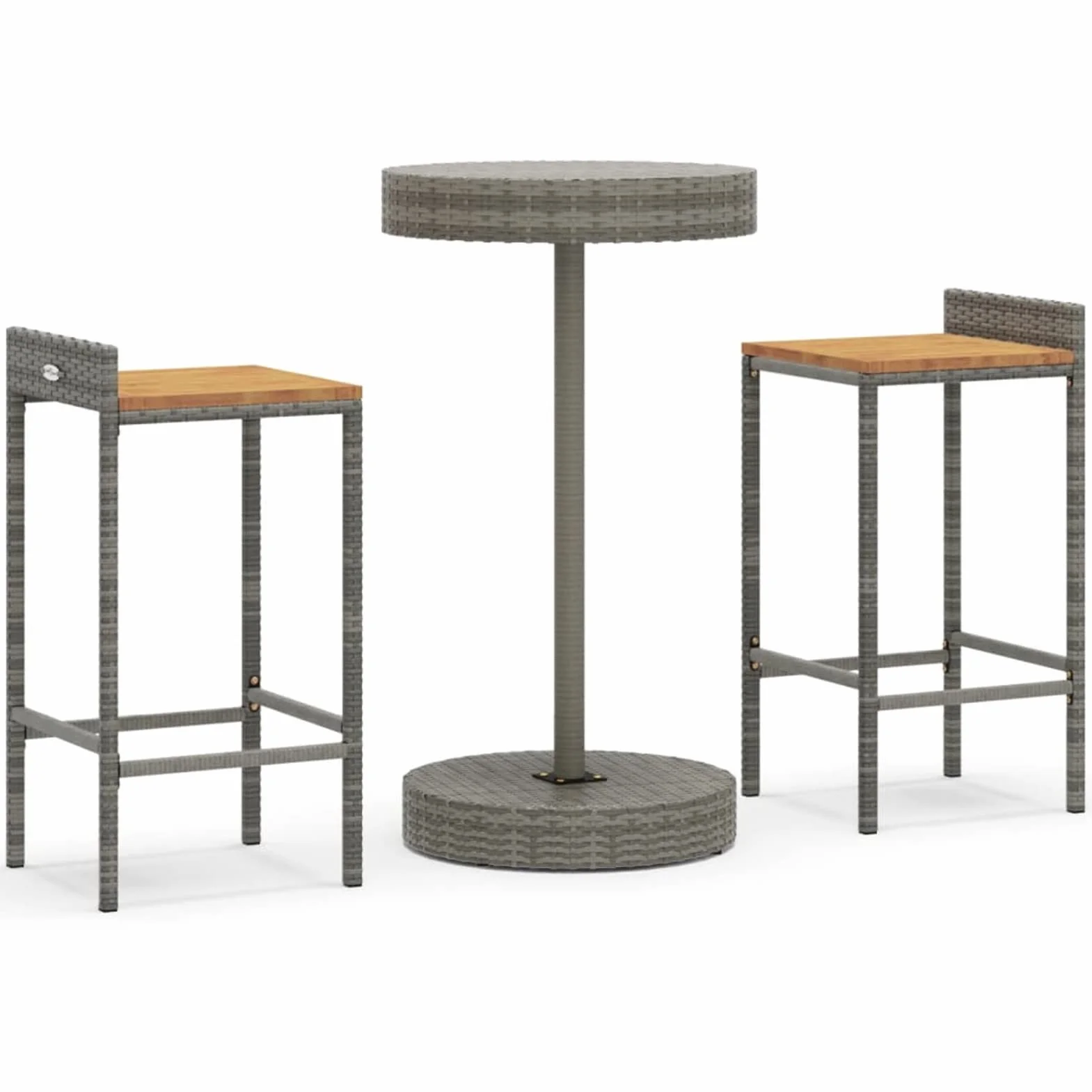 ZEYUAN Mesa y taburetes Altos jardín 3 pzas Madera y ratán PE Gris, Mesa Y Sillas Terraza Exterior, Mesa Y Sillas Jardin, Conjunto Mesa Y Sillas Terraza, Muebles Jardin Exterior 3187715