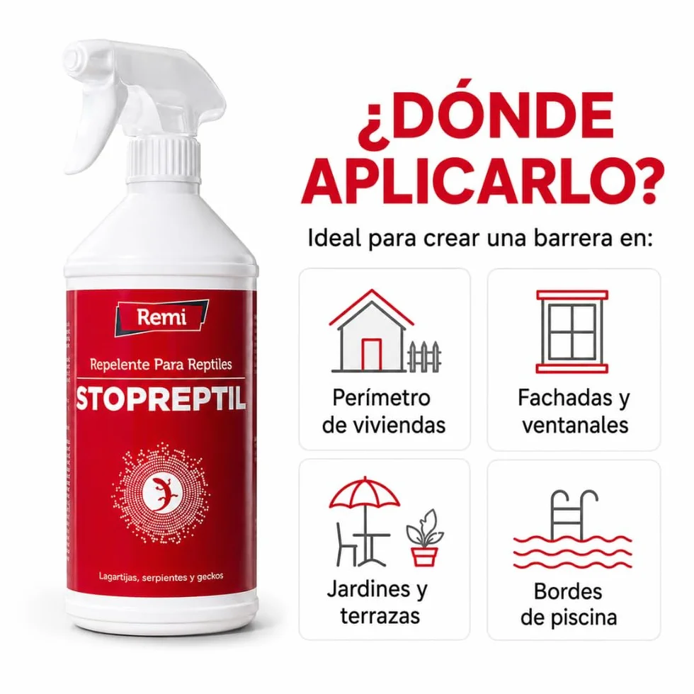Remi Hogar | Repelente para Reptiles, en Aerosol | para Serpientes Lagartijas Salamanquesas Geckos | Spray Repelente Deshabituante | Sin venenos | Sin productos nocivos | 750 ml