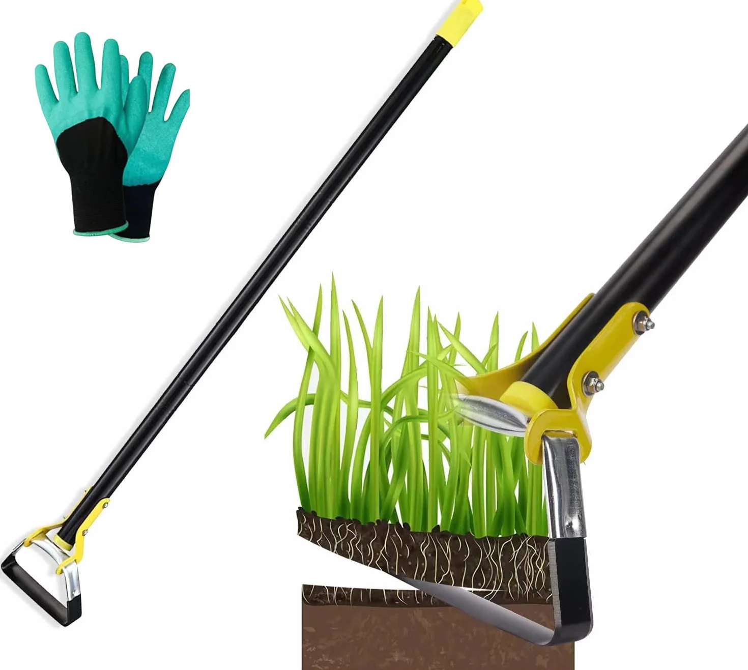 Azada de jardín de Estribo de 152cm para Plantar hortalizas Herramienta de jardín agrícola de Mano de Acero Inoxidable - con acción Ajustable para