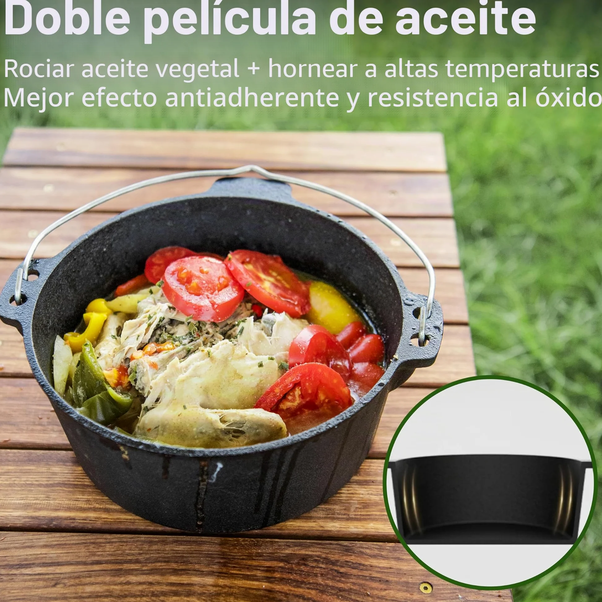Naturehike Horno holandés de Campamento, Olla de Hierro Fundido de 4.25 Cuartos con Tapa de sartén 2 en 1, presazonado para Barbacoa al Aire Libre, Hornear, cocinar fogata con Mango de Metal