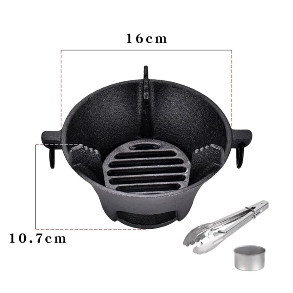 Estufa de carbón de hierro fundido, parrilla coreana portátil para barbacoa y horno japonés con base gruesa para calentamiento uniforme, cocina compacta para acampar al aire libre, negro (19,5 cm)
