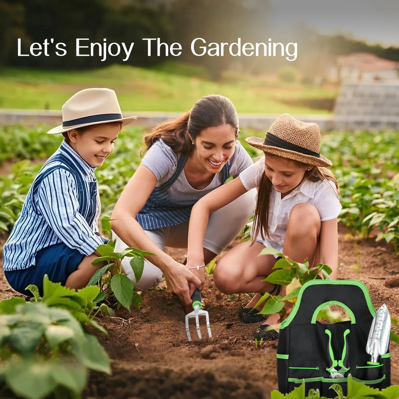 Housolution Juego de Herramientas de Jardín, 8 PCS, Kit de Herramientas de Mano de Jardinería, Suministros de Jardinería de Aleación de Aluminio Resistente con Mango, Bolsa de Almacenamiento, Verde